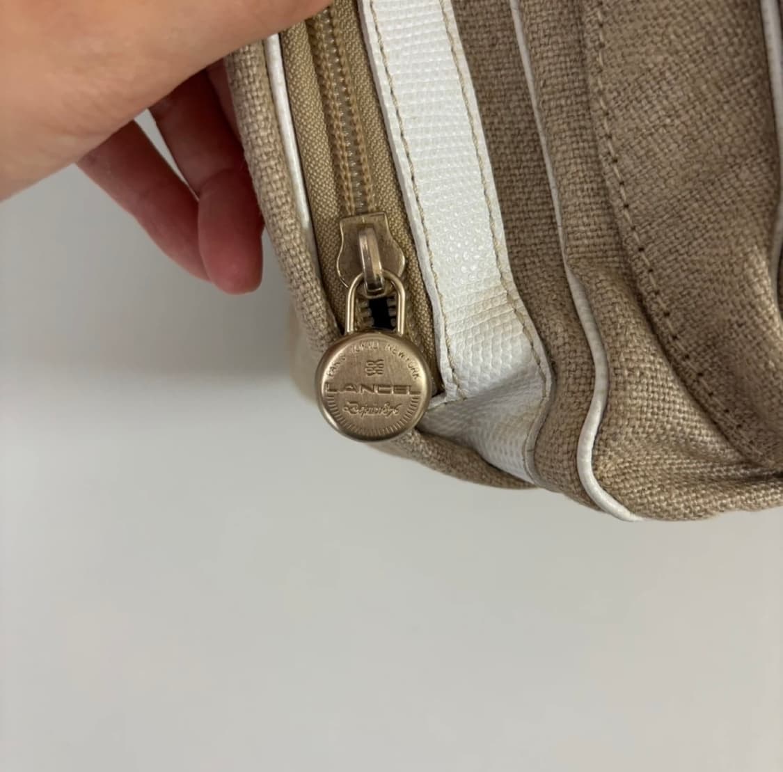 프랑스 란셀 베이지 캔버스 화이트 가죽 토트백 프렌치 상품이미지4