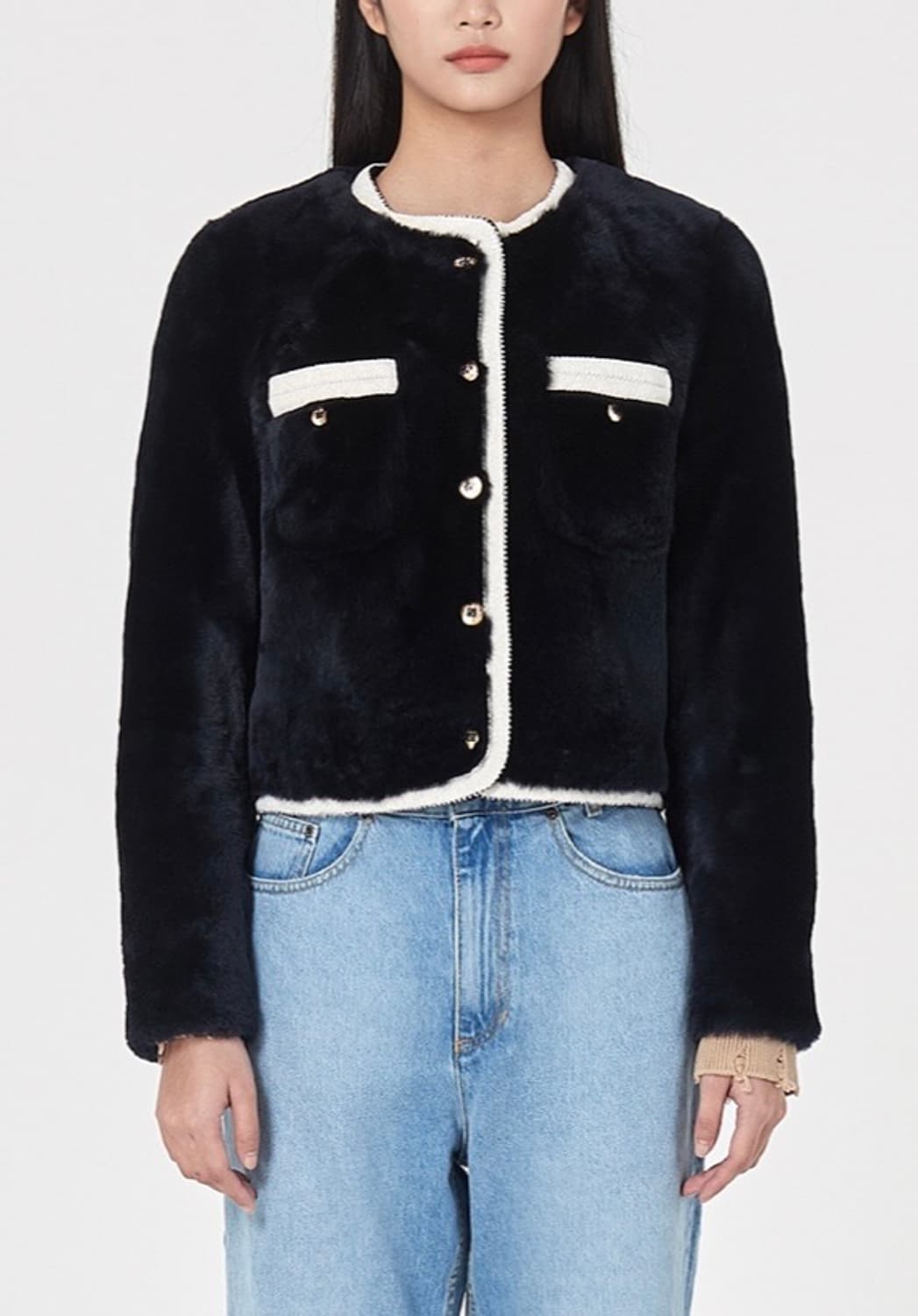 Sandro 양털 배색 자켓 네이비 상품이미지1