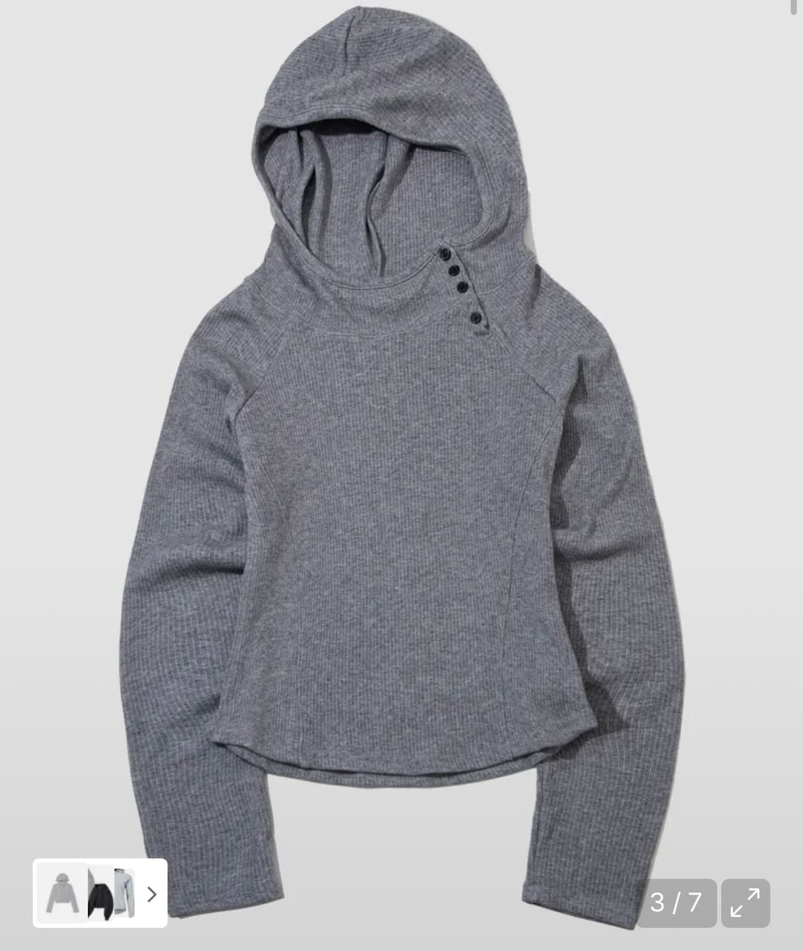 플레이스스튜디오 자수 골지 세미크롭 사이드 버튼 후드 롱 슬림 긴팔티셔츠 상품이미지1