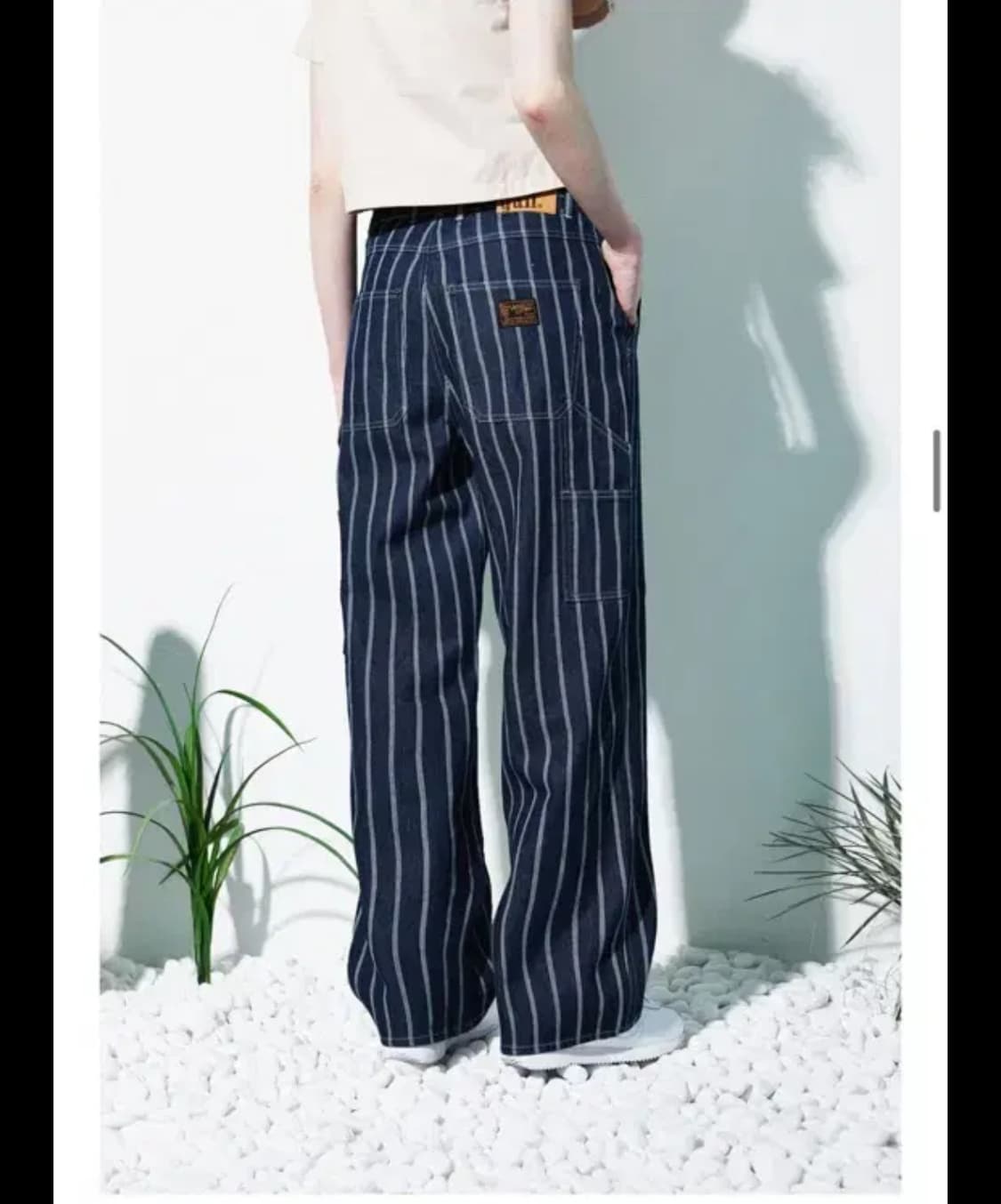 [28] 맥우드건 카펜터 와이드핏 스트라이프 다크 인디고 데님 팬츠 상품이미지2