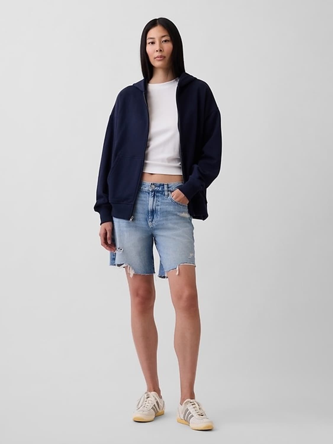 [M] gap 갭 헤비웨이트 오버사이즈드 후드 집업 네이비 블루 상품이미지3