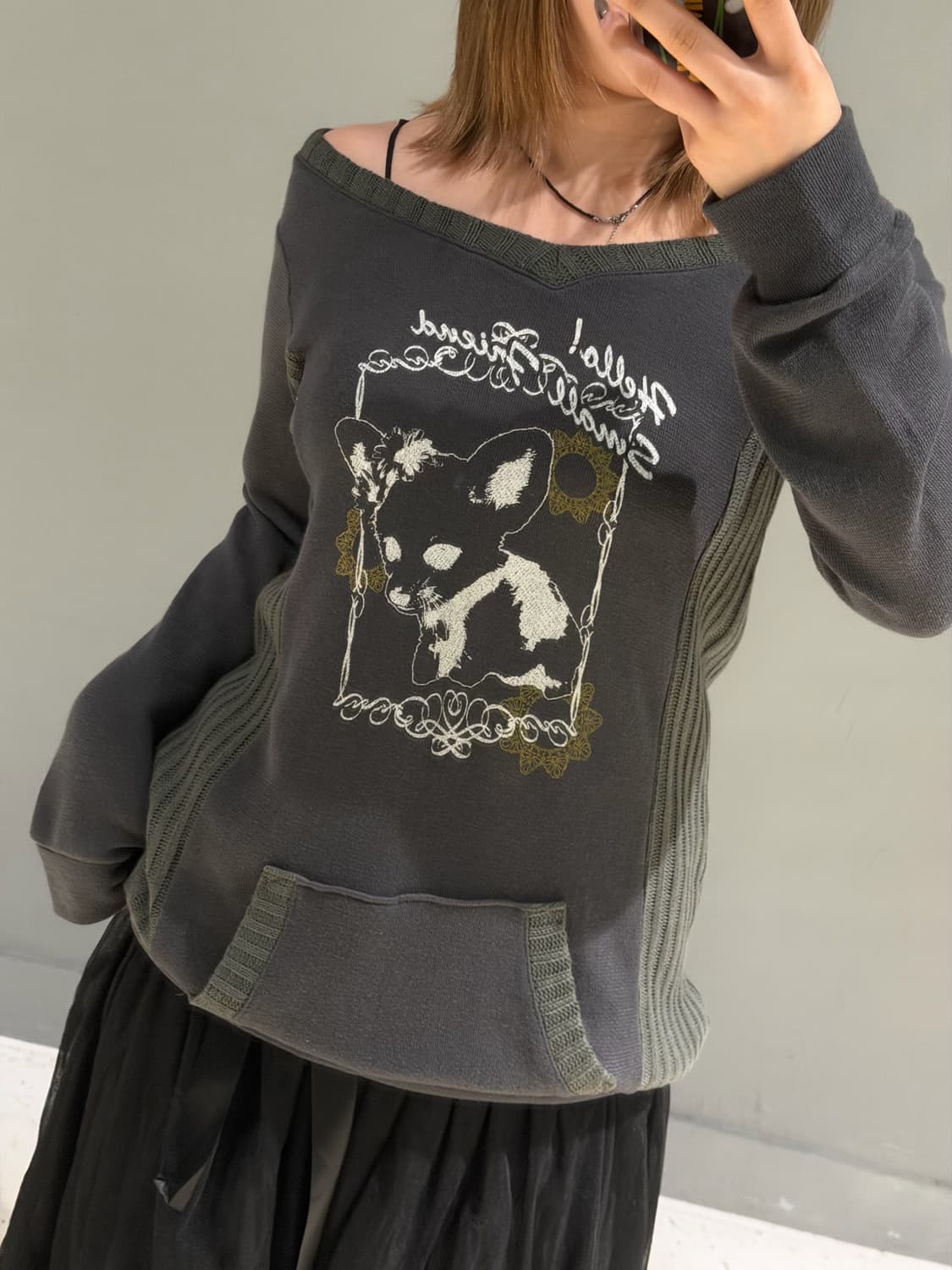 knit layered printing detail top 상품이미지3