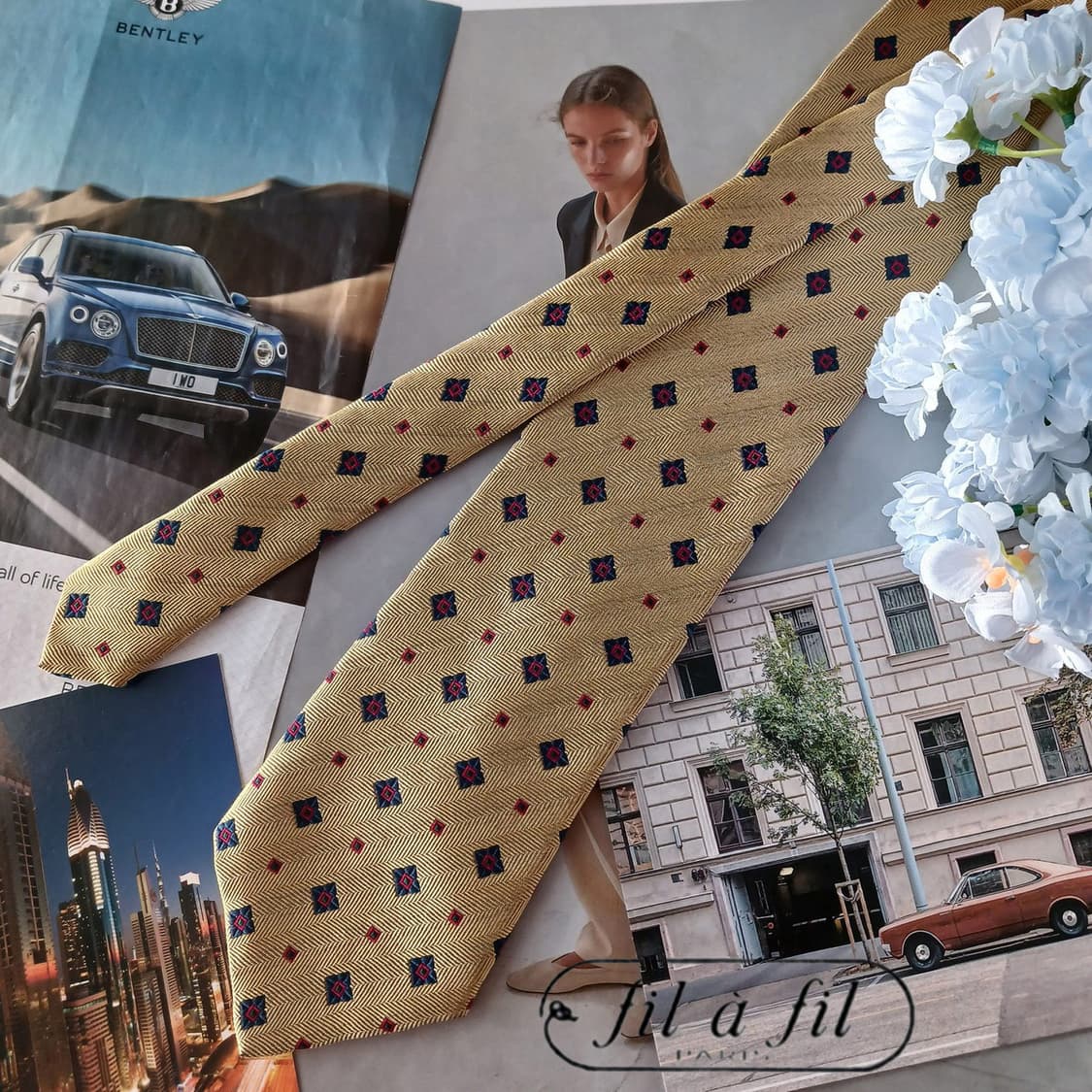 필아필 실크 골드 패턴 넥타이 9.2cm A+등급 A19343 상품이미지3