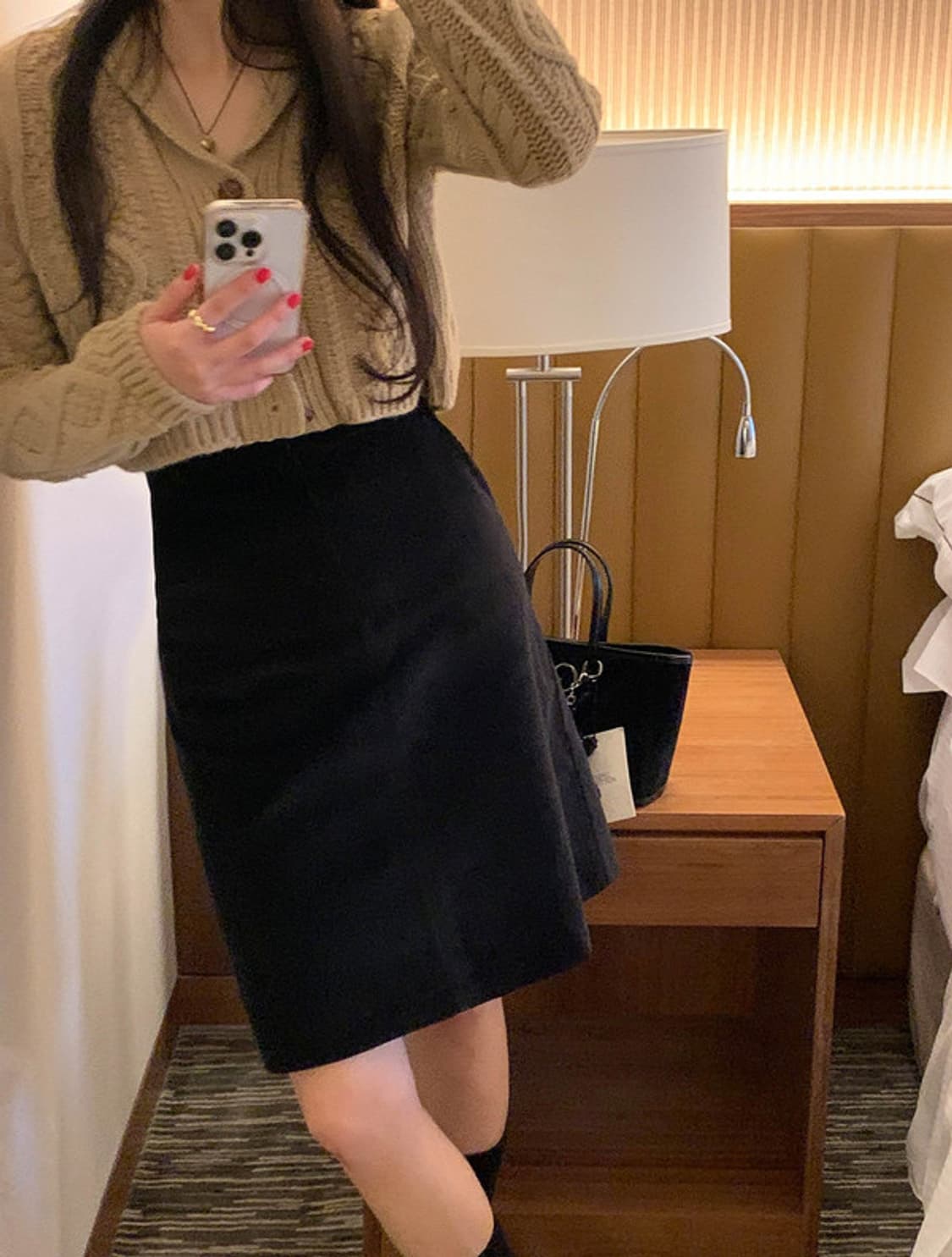 미엘 miel 골덴 코듀로이 일자 미디 스커트 블랙 s 상품이미지3