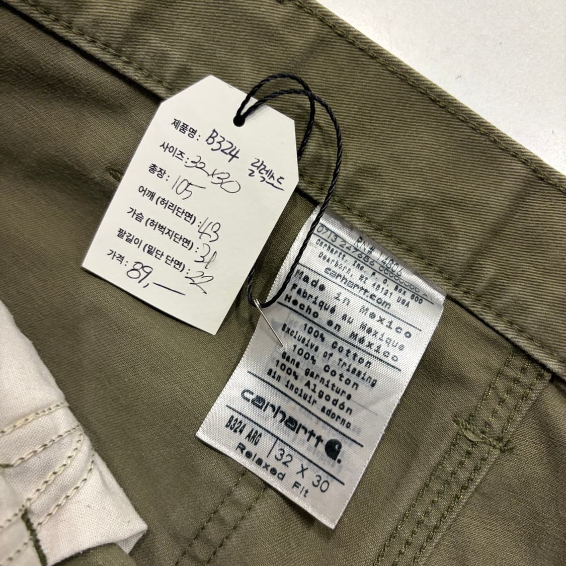 [32x30] 칼하트 B324 릴렉스드 카키색 워크 팬츠 D8 상품이미지5