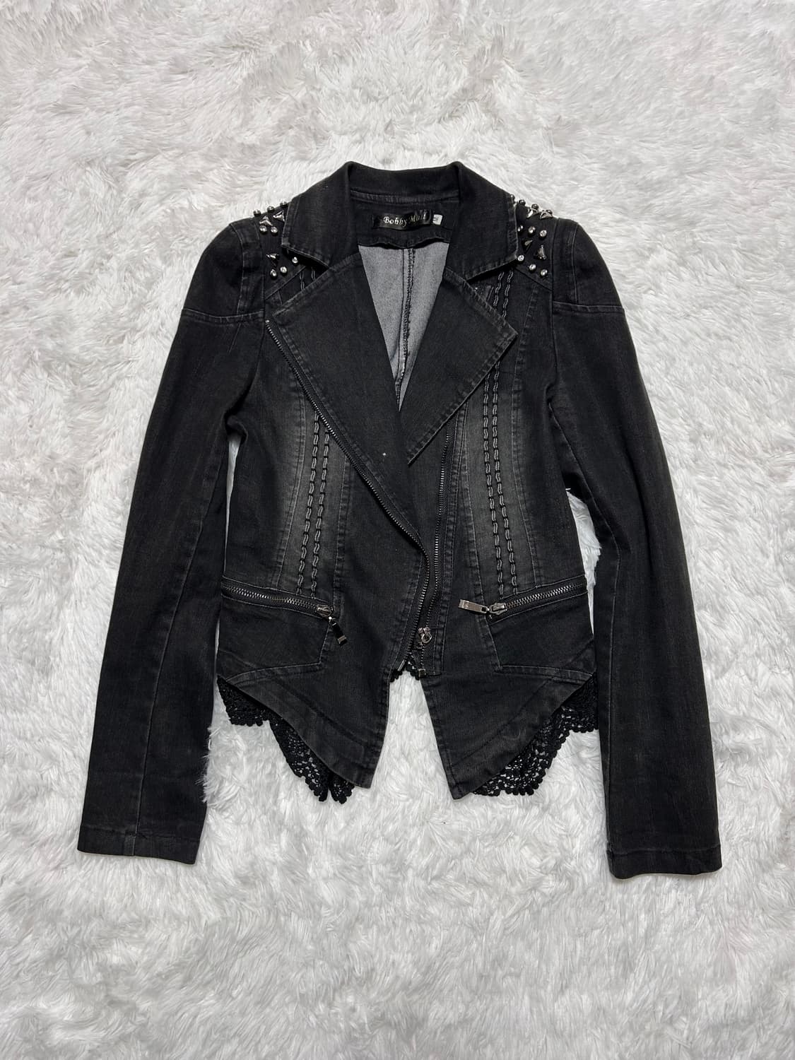 stud zip detailed lace denim jacket  상품이미지1