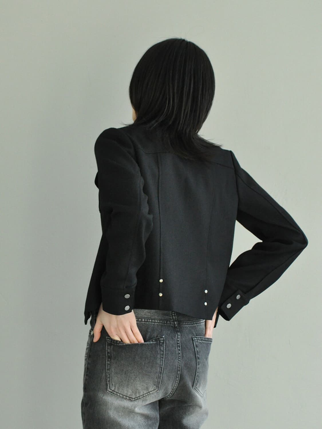 TUDE PINTUCK RIVET JACKET BLACK  상품이미지2
