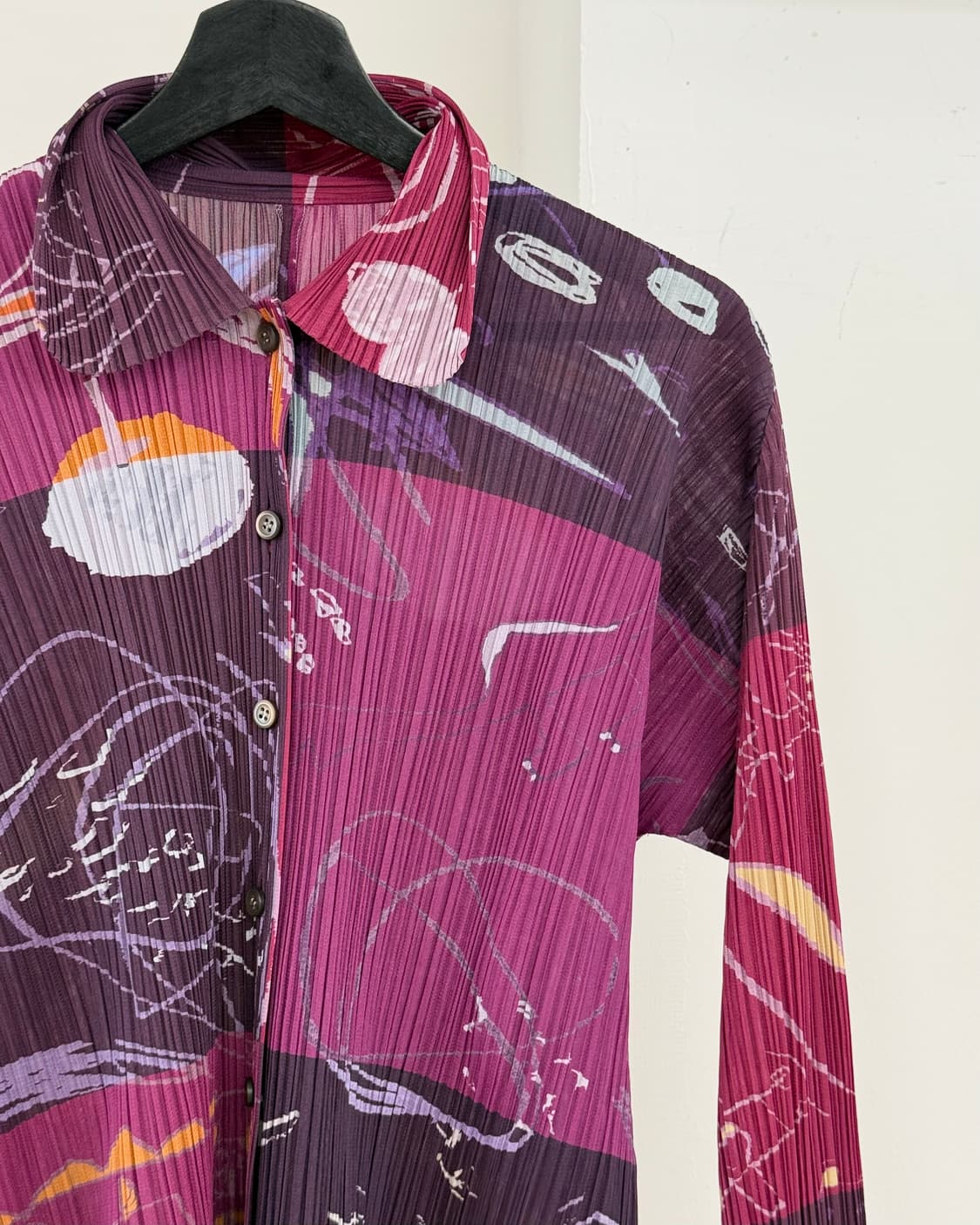 플리츠 플리즈 퍼플 핑크 패턴 버튼 자켓 상품이미지4