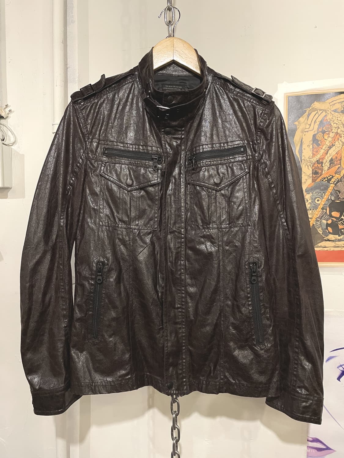 nicole club 딥브라운 글리터 페이크 레더 자켓 상품이미지1