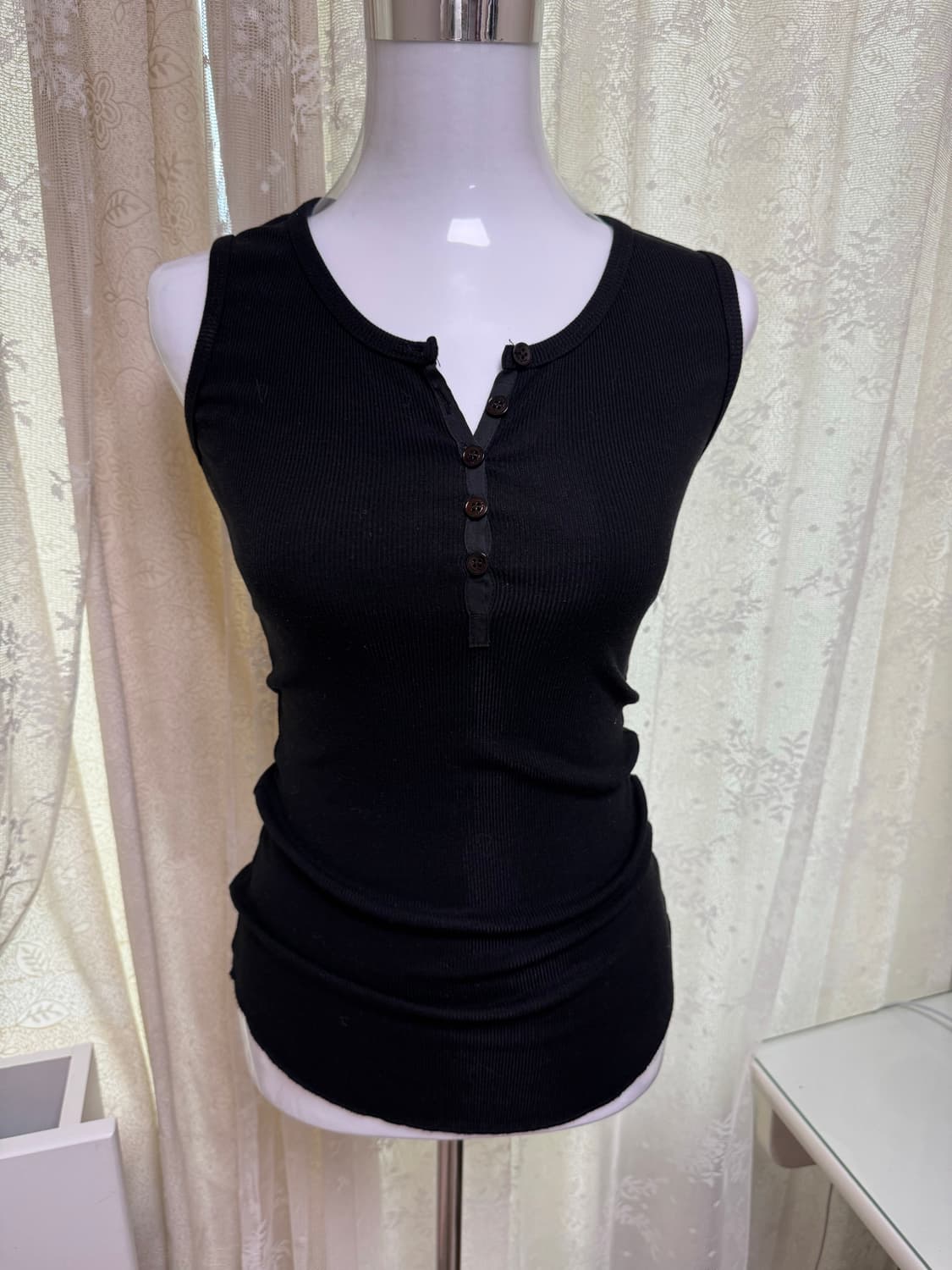 Vintage basic button U line sleeveless 상품이미지3