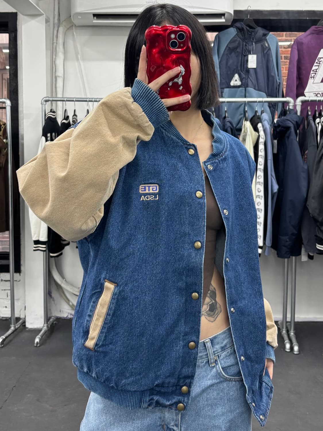 Three Rivers 데님 바시티 자켓  상품이미지1