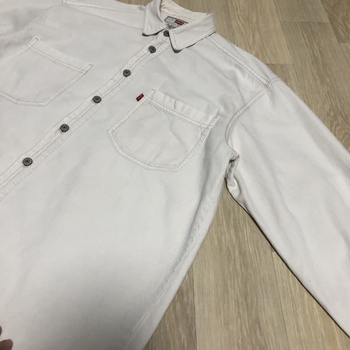 (M) 90's 리바이스 빈티지 트윌 투포켓 리벳 워크 셔츠 아이보리 상품이미지6