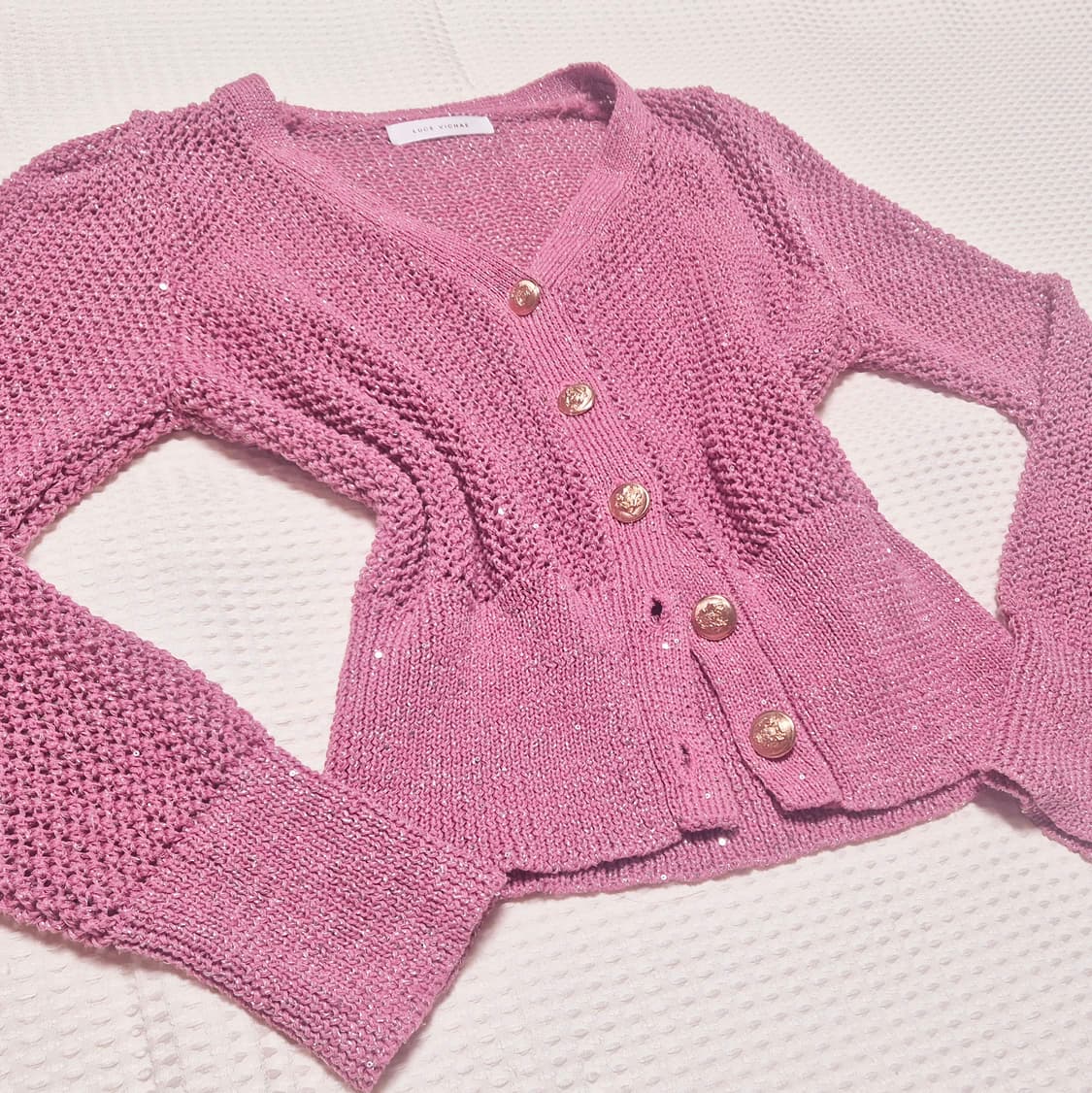 갸루깔 금장 버튼 핑크 가디건 상품이미지1