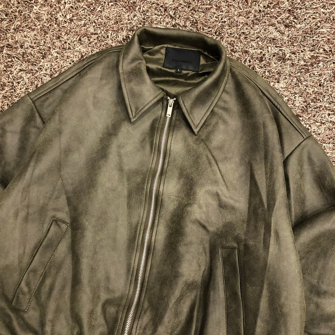 블랙모먼트 비건 스웨이드 오버핏 미니멀 스트레이트 집업 블루종 자켓 상품이미지2