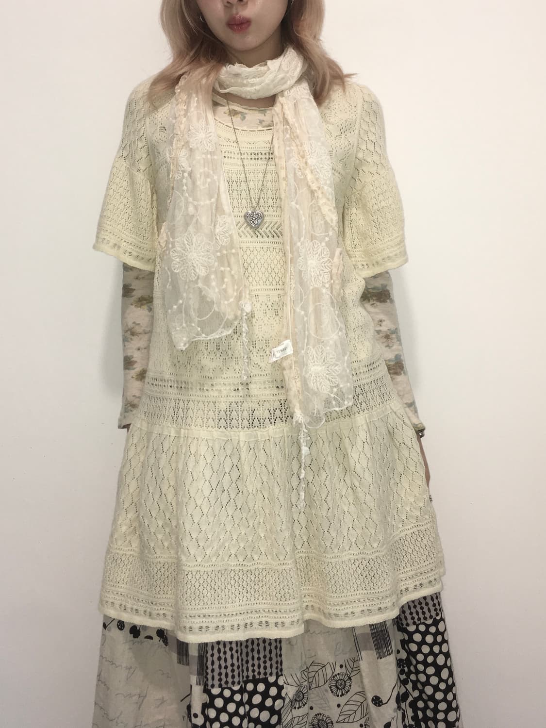 set)floral t+crochet knit ops + muffler 상품이미지2
