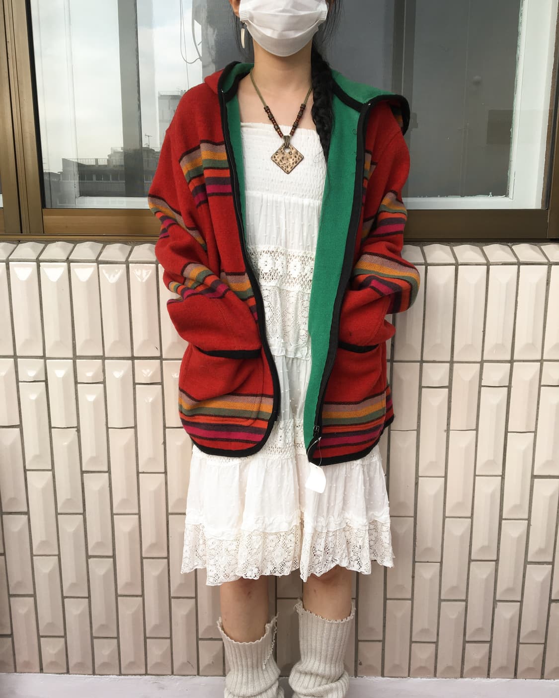 Stripe pattern woolen hood zip up 상품이미지5