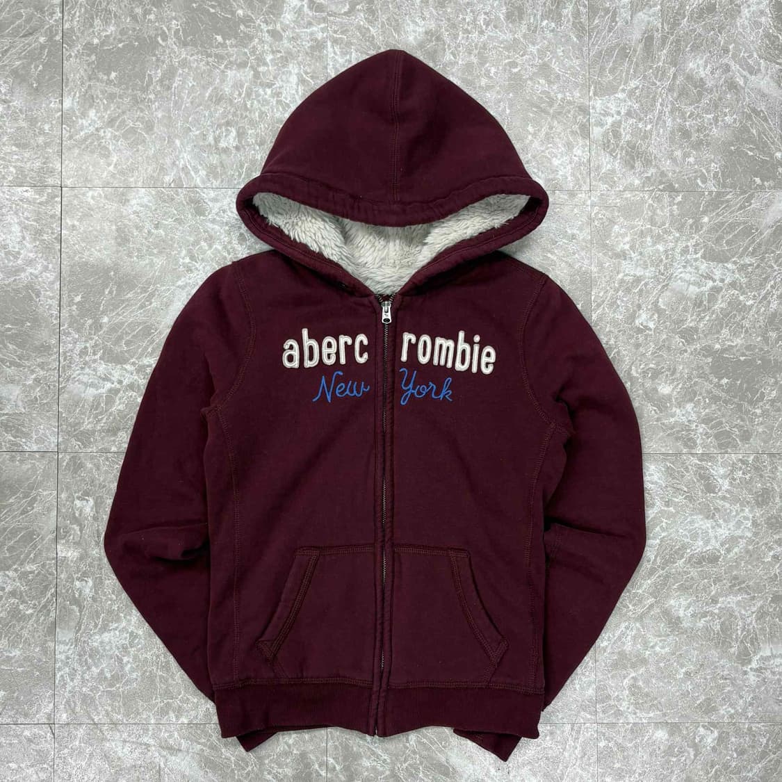 아베크롬비 y2k 버건디 여리핏 울프죠 양털 대장급 후드집업 희귀져지 상품이미지2