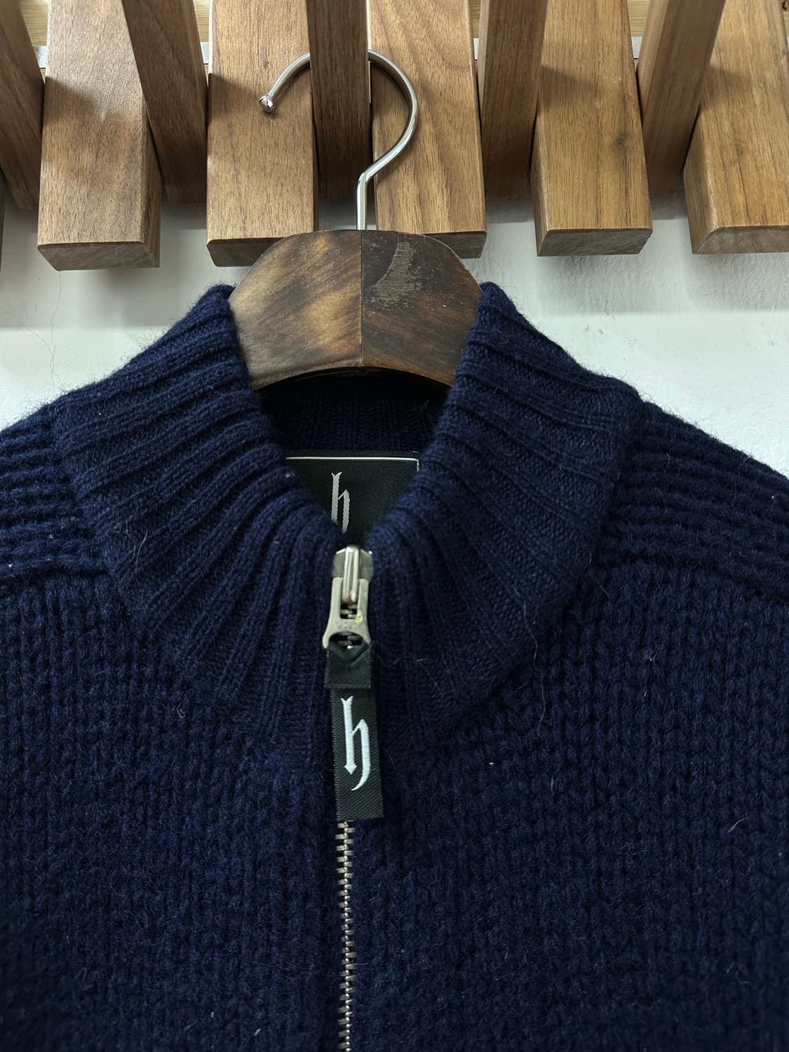 일본빈티지 Djhonda dj혼다 네이비 울100% 니트 집업 상품이미지3