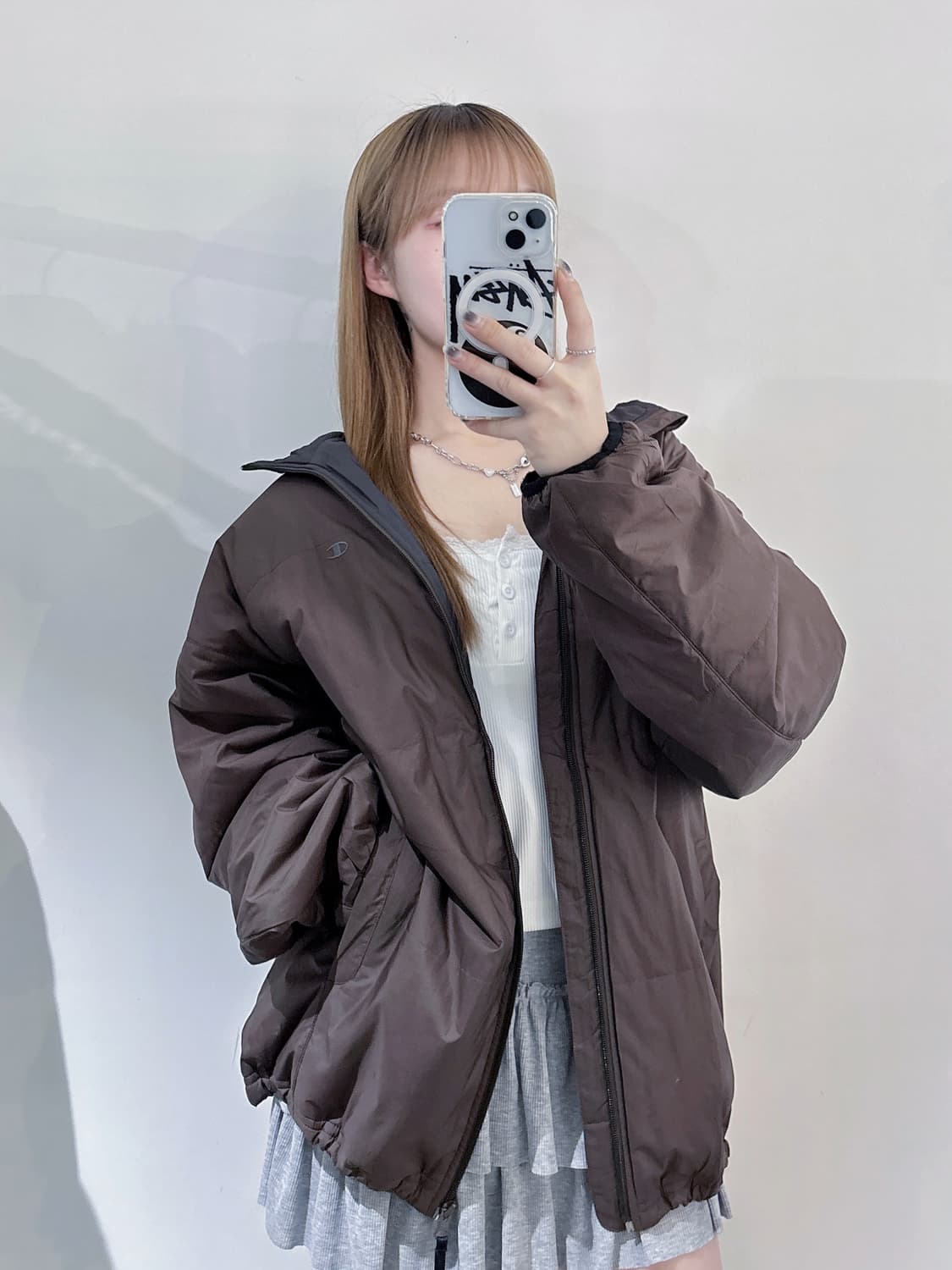 챔피언 브라운 스몰로고 폴리쉘 자켓 상품이미지1