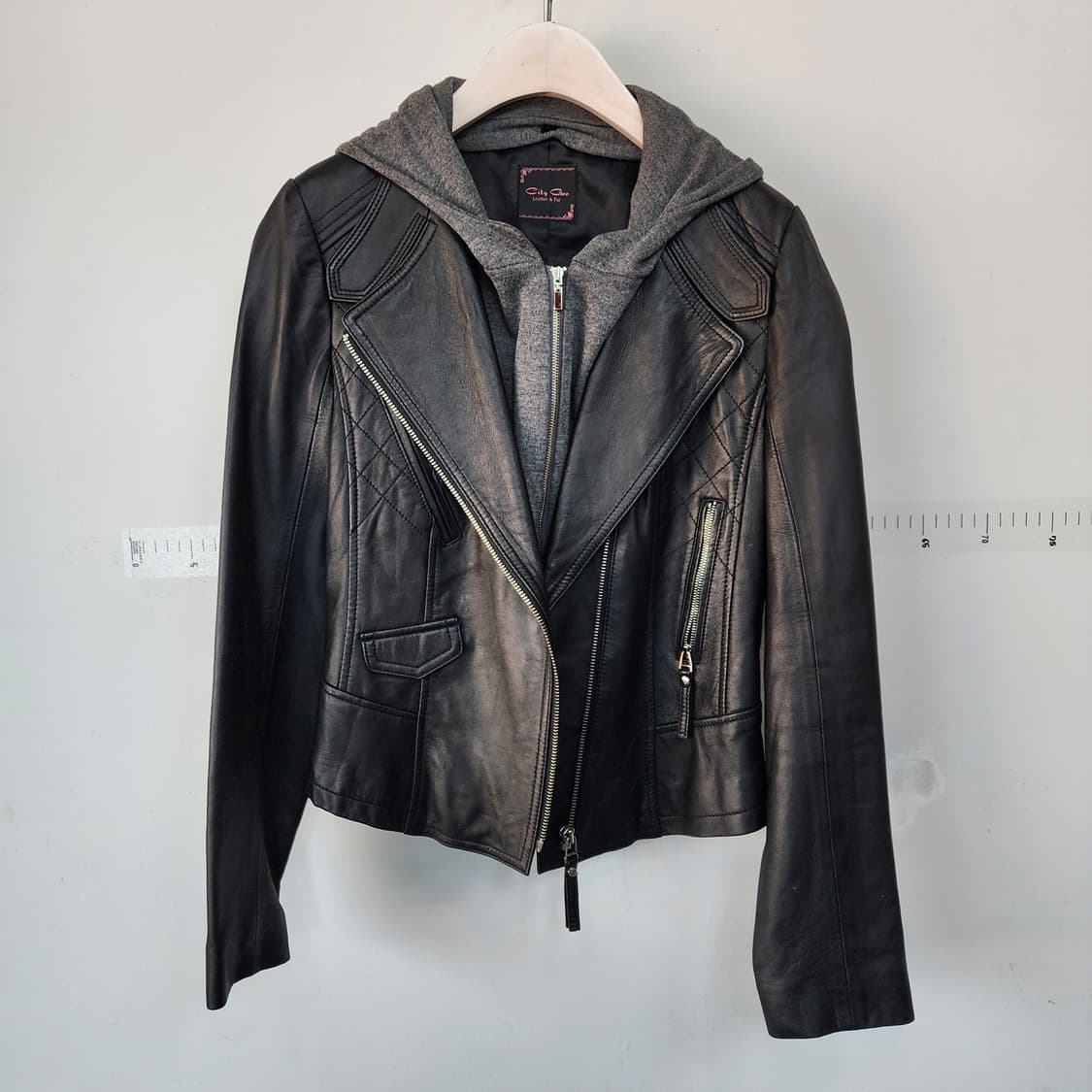city Gee 블랙 양가죽 후드 라이더 자켓 상품이미지2