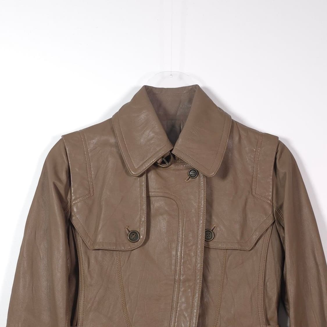 빈티지 베이지 램스킨 사선 지퍼 레더 자켓 66 상품이미지3