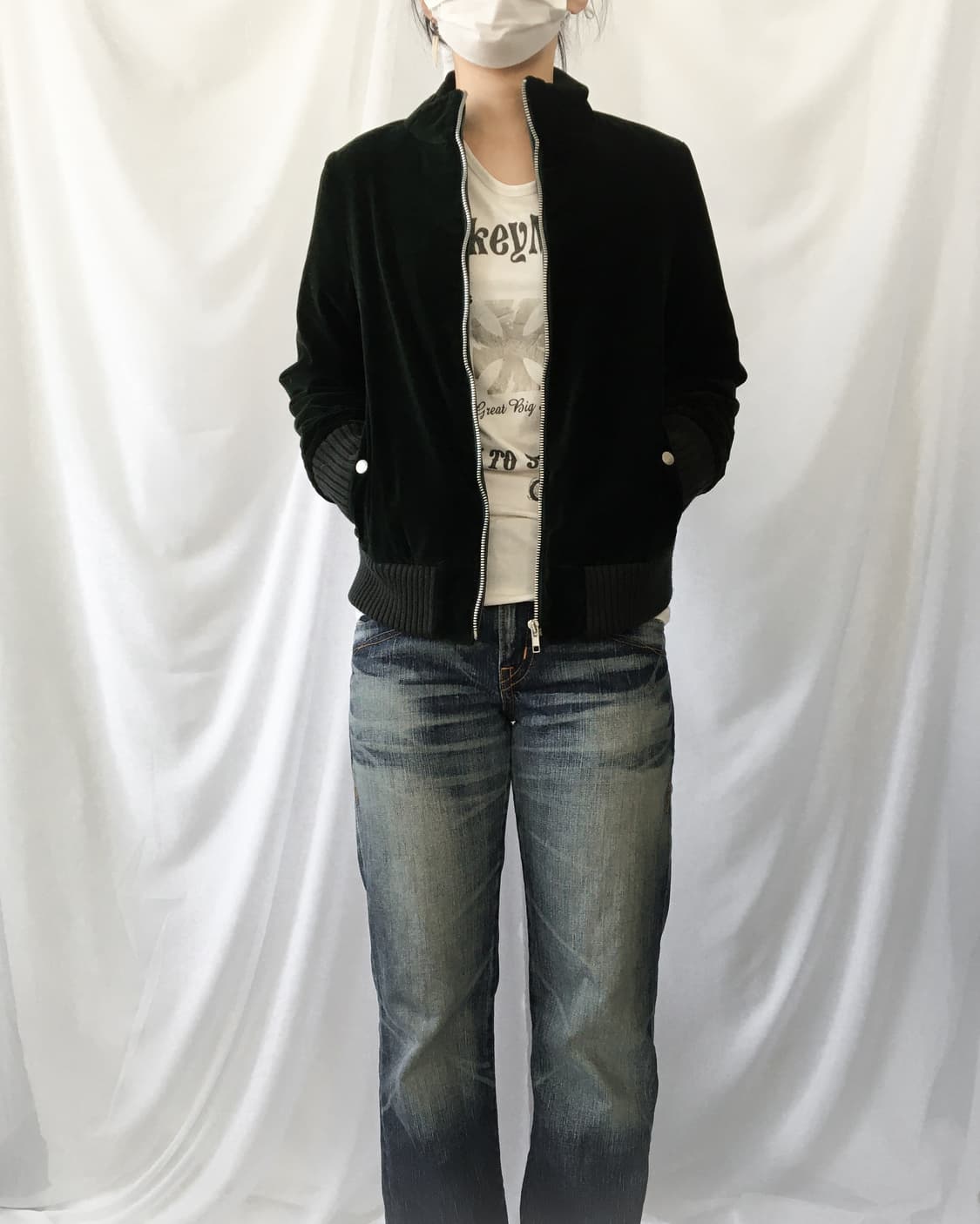 High neck green velour jacket 상품이미지5