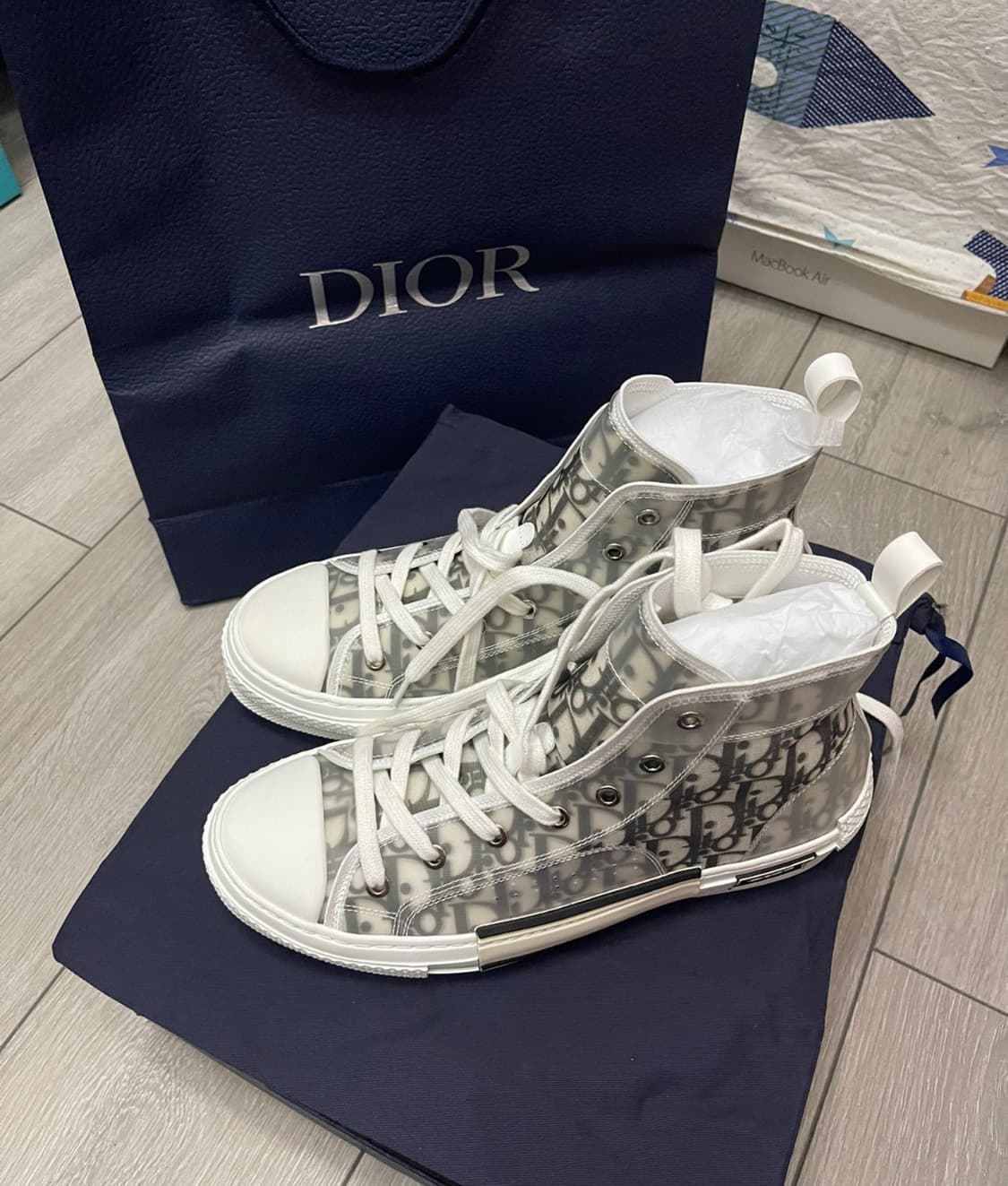 디올 B23 하이 디올 오블리크 캔버스 화이트 & 블랙 상품이미지1