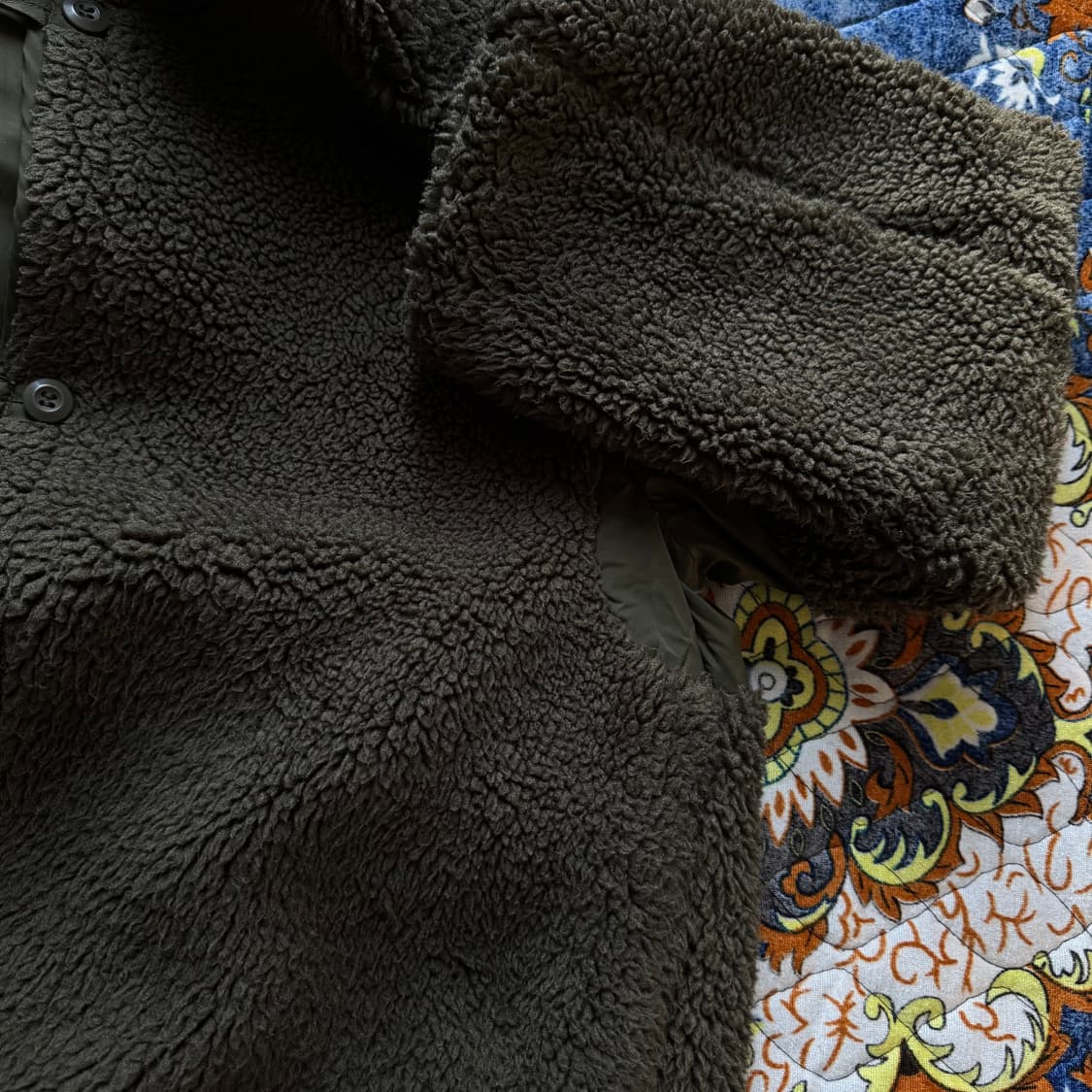 2way 리버시블 카키 더블 버튼 빈티지 밀리터리 플리스 후리스 자켓 상품이미지4