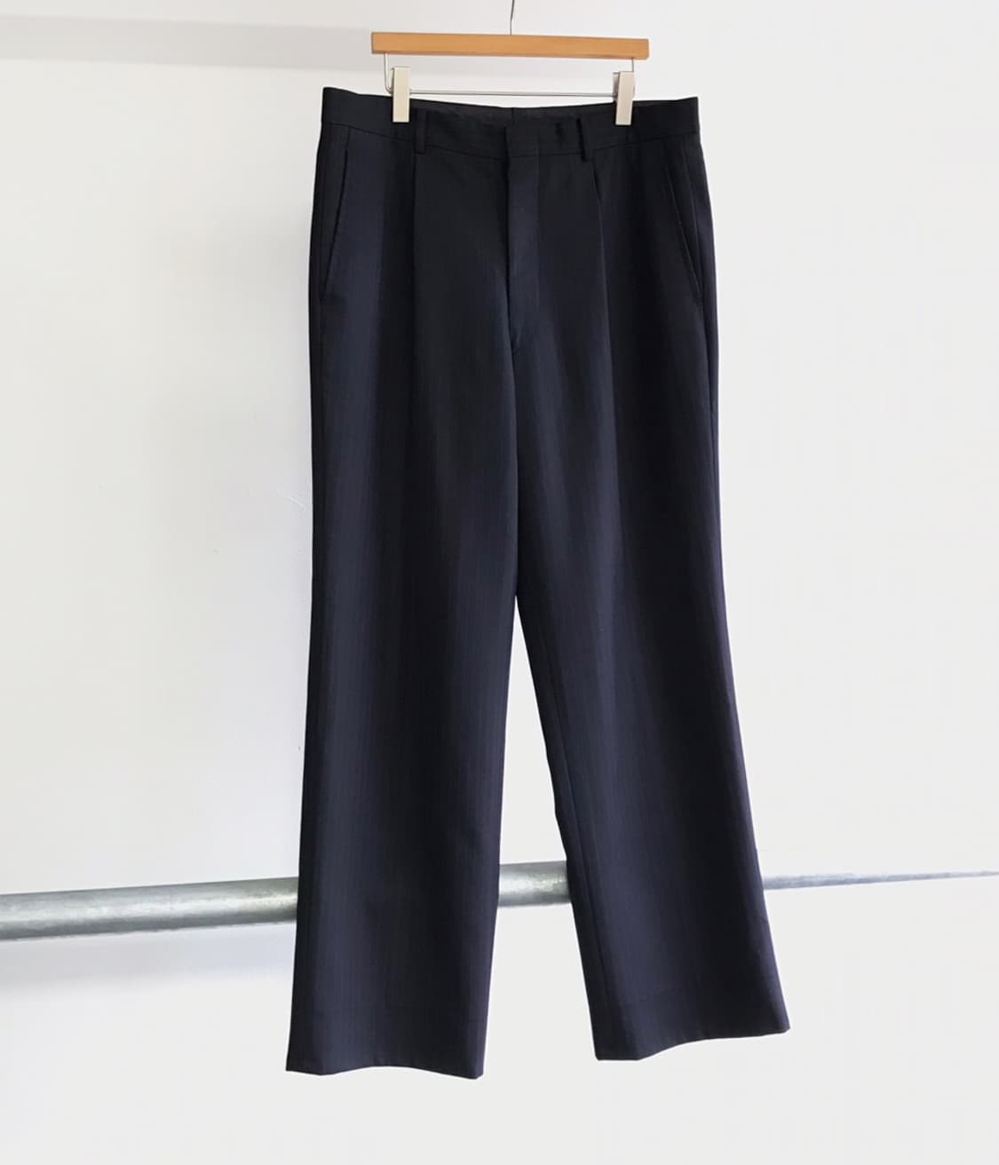 일본 빈티지 다크 네이비 원 턱 스트라이프 울 슬랙스 상품이미지4