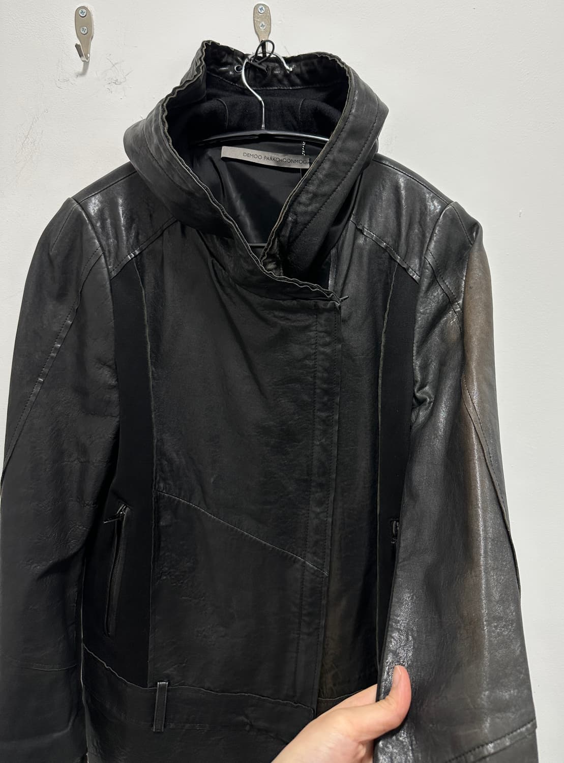 Asymmetric drape sheepskin leather jacke 상품이미지7