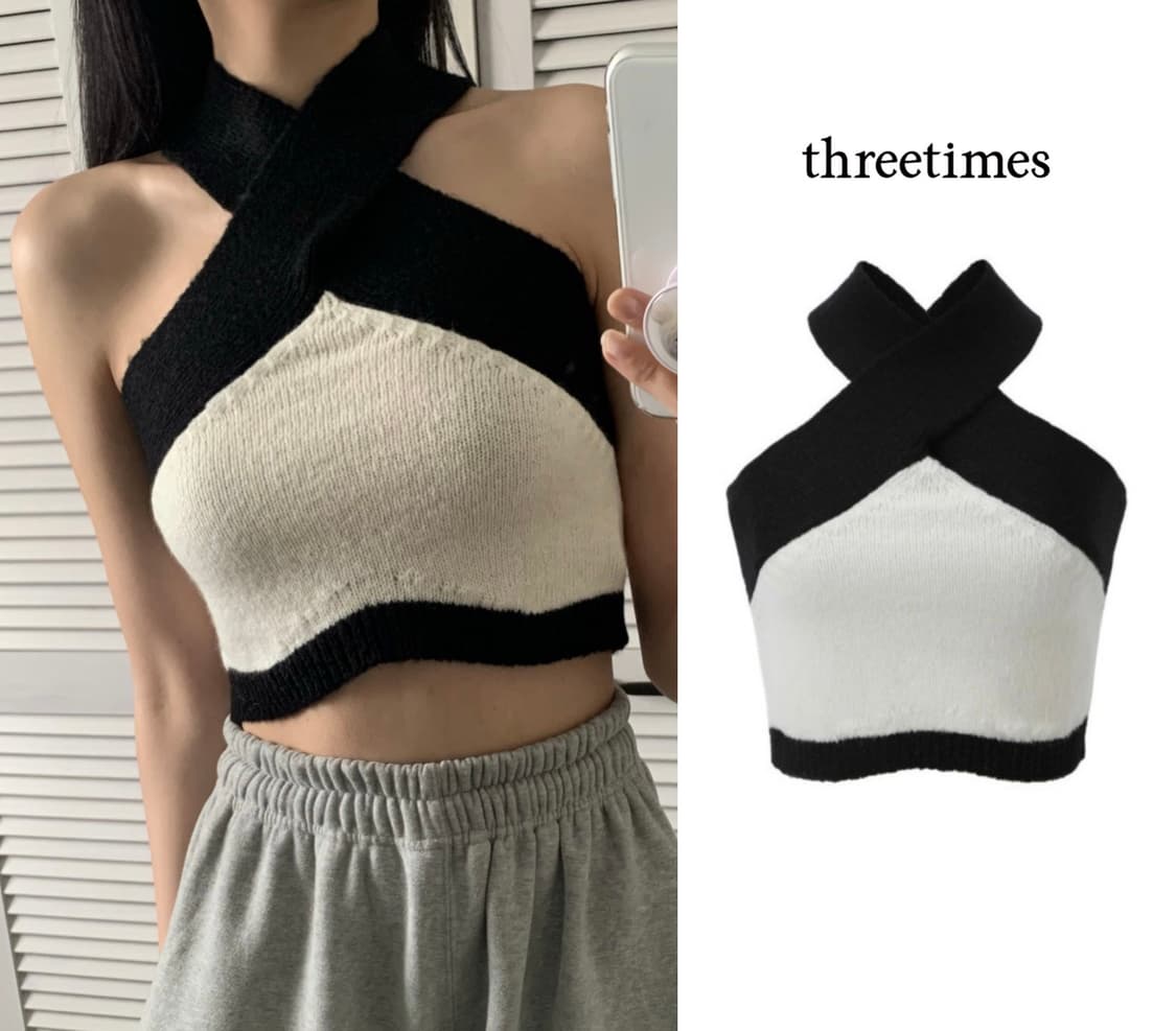 쓰리타임즈 모헤어 니트 블랙홀터탑 엔젤넘버555베이비메탈클럽보헤미안서울 상품이미지1