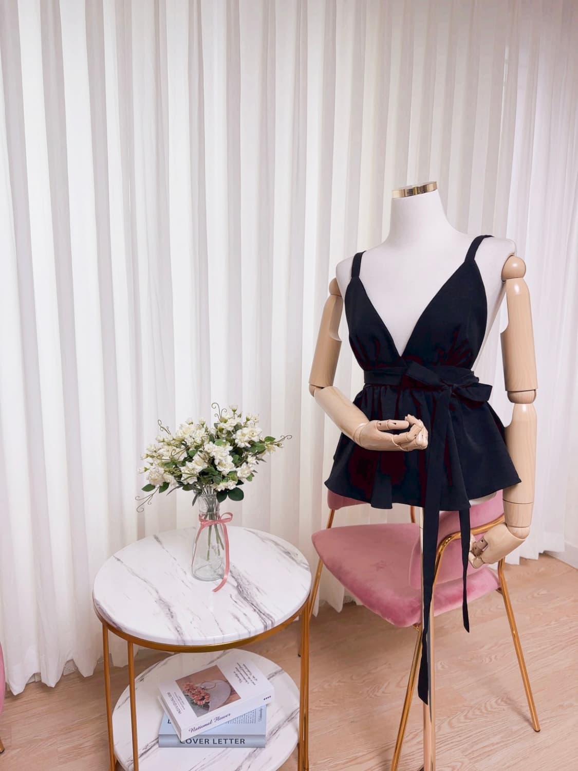 리본  프릴 뷔스티에 블라우스 상품이미지1