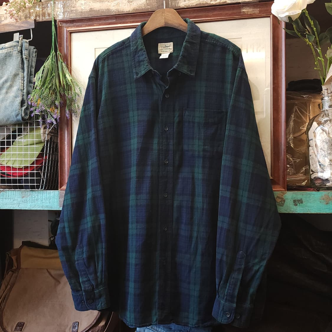 90s 엘엘빈 체크셔츠 플란넬 셔츠 헤비코튼 워크셔츠 블랙워치 패턴 xl 상품이미지2