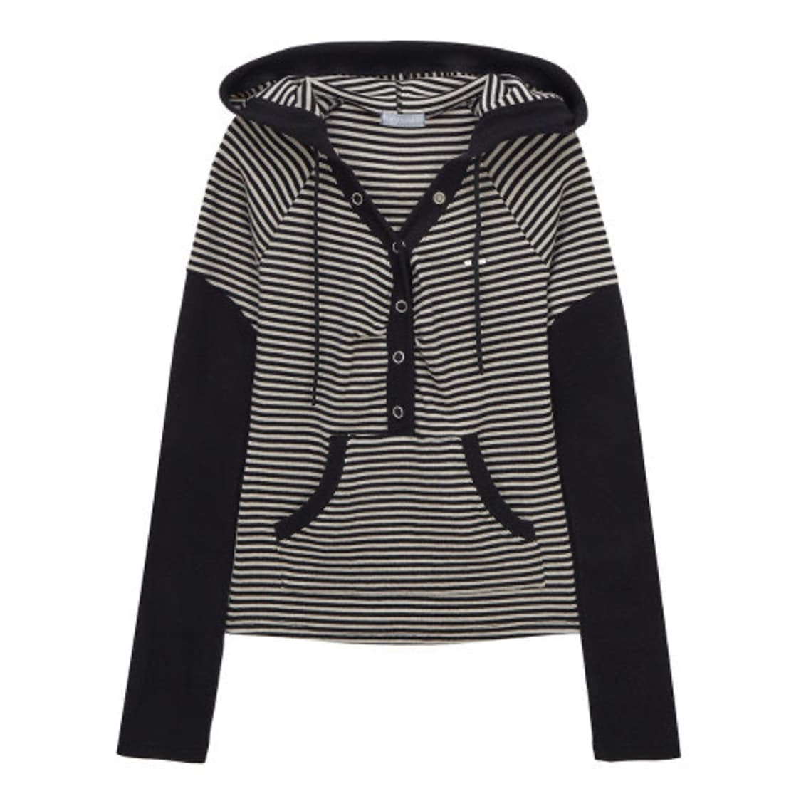 허그유어스킨 허유스 스트라이프 스냅 버튼 후드 티셔츠 상품이미지1