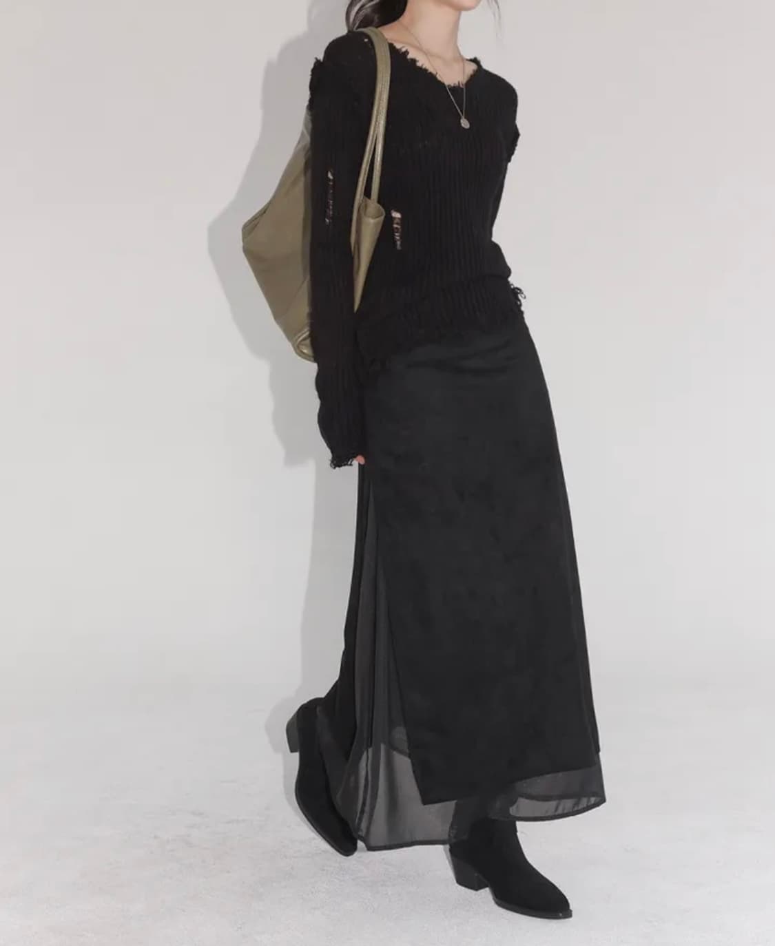 커먼유니크 레이어드 슬릿 롱스커트 스웨이드 블랙 s 긱시크 상품이미지2