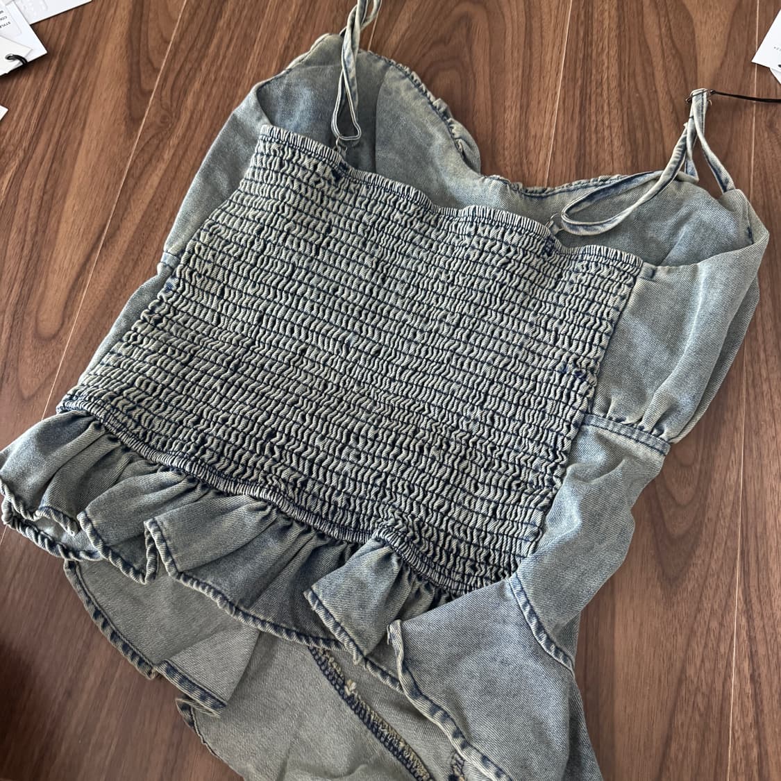 탑걸 데님 튜브탑 DENIM RUFFLE SLEEVELESS TOP 상품이미지7