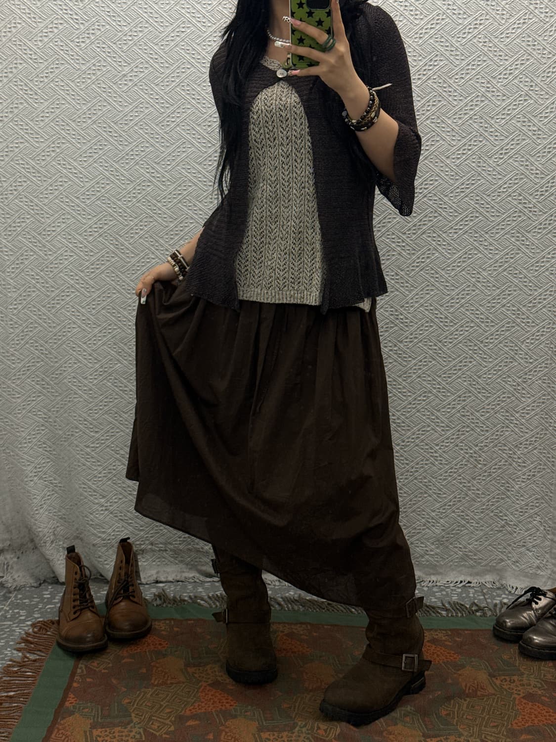 빈티지 초코브라우니 아방핏 플레어 밴딩 롱스커트 K0132 상품이미지1