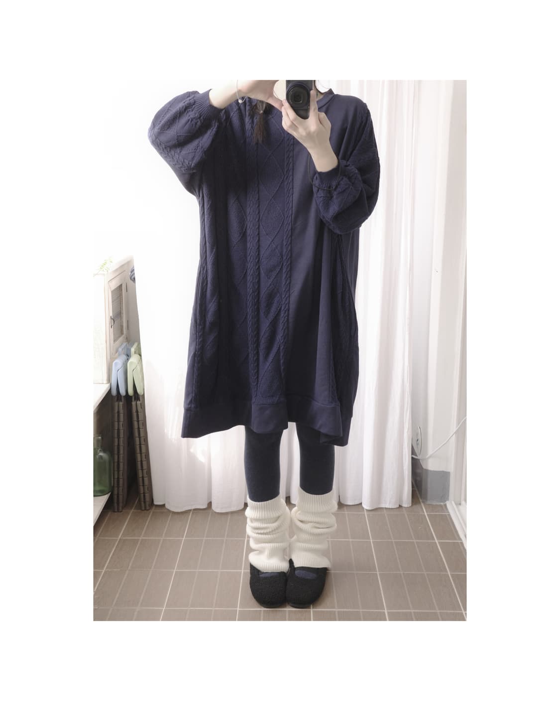 Navy half knit dress  상품이미지1
