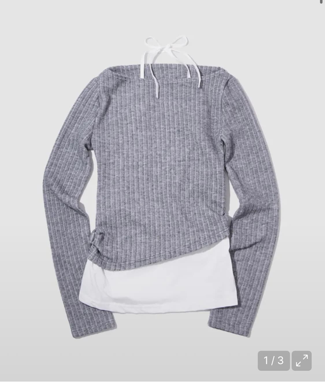 플레이스 스튜디오 골지 더블 레이어드 홀터넥 긴소매 티셔츠 그레이 상품이미지1