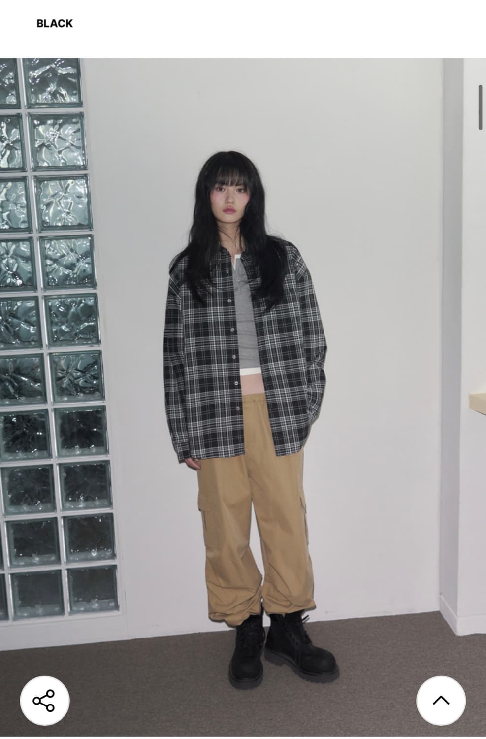 (L) 레더리 마일로 오버핏 체크 셔츠 [BLACK] 판매 상품이미지3