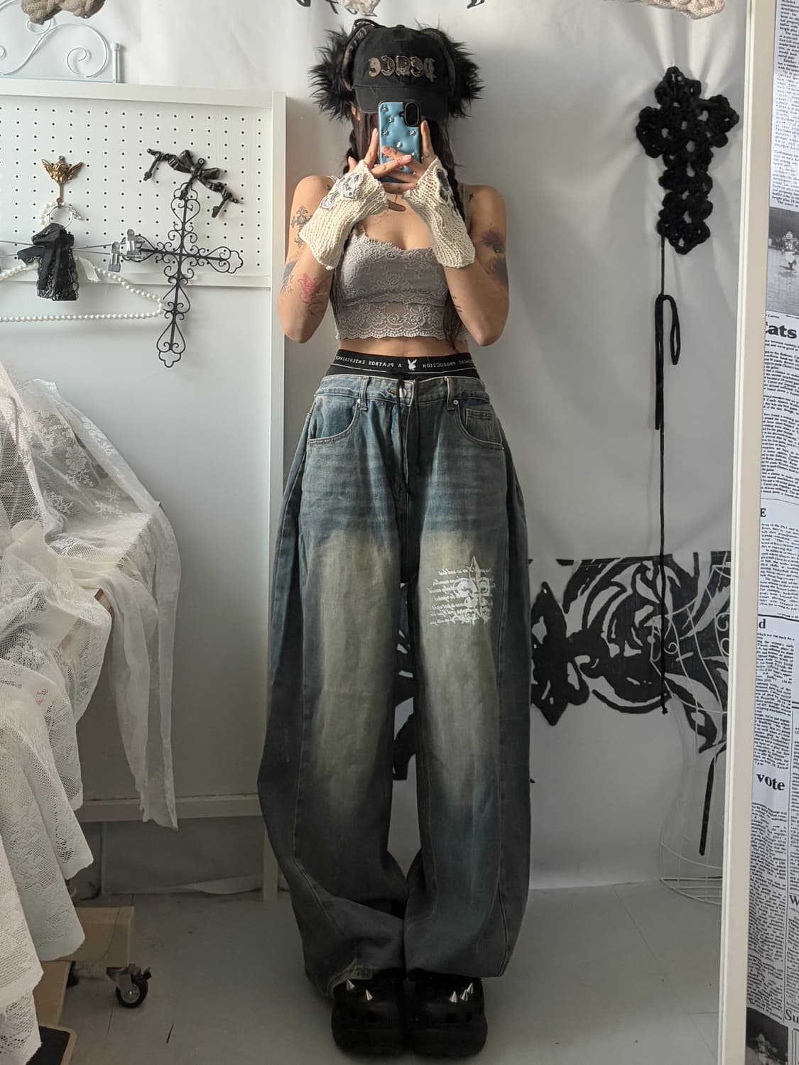 • denim hurt printed wide pants 상품이미지7