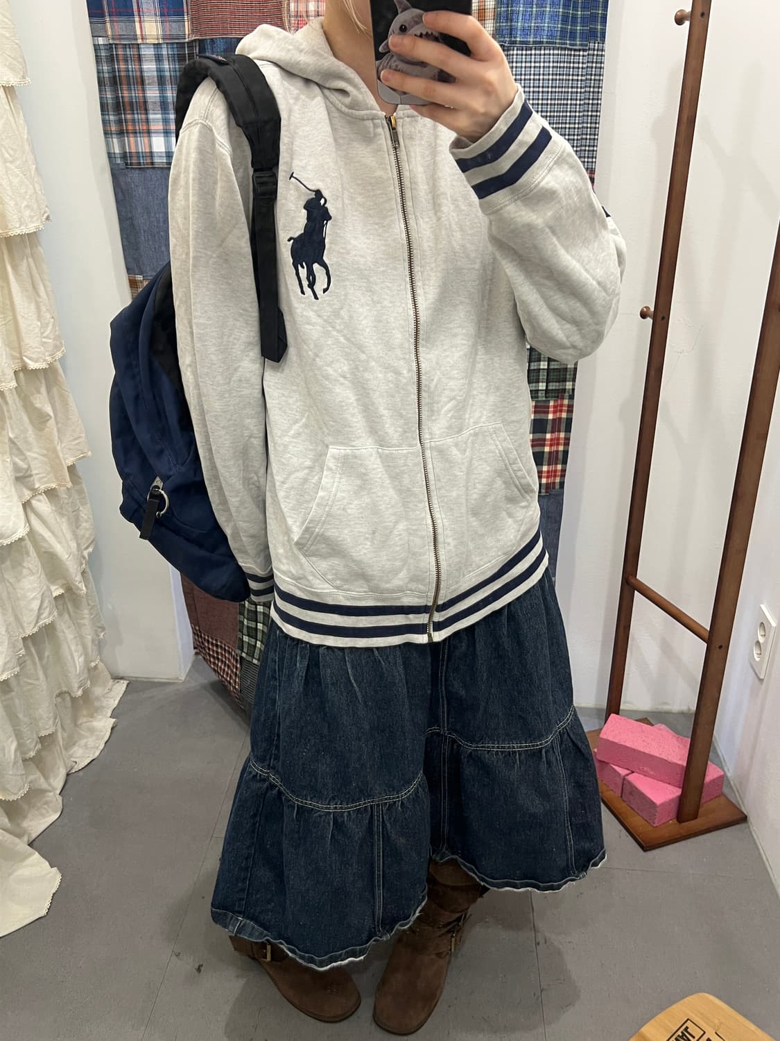 폴로 그레이 빅포니 후드집업 상품이미지1