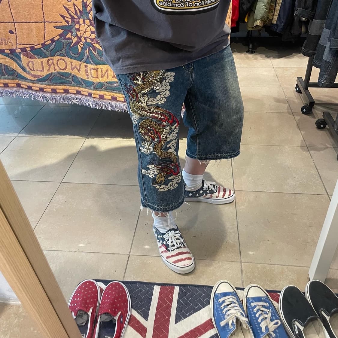 일본 빈티지 용자수 데님 반바지 37in 상품이미지3