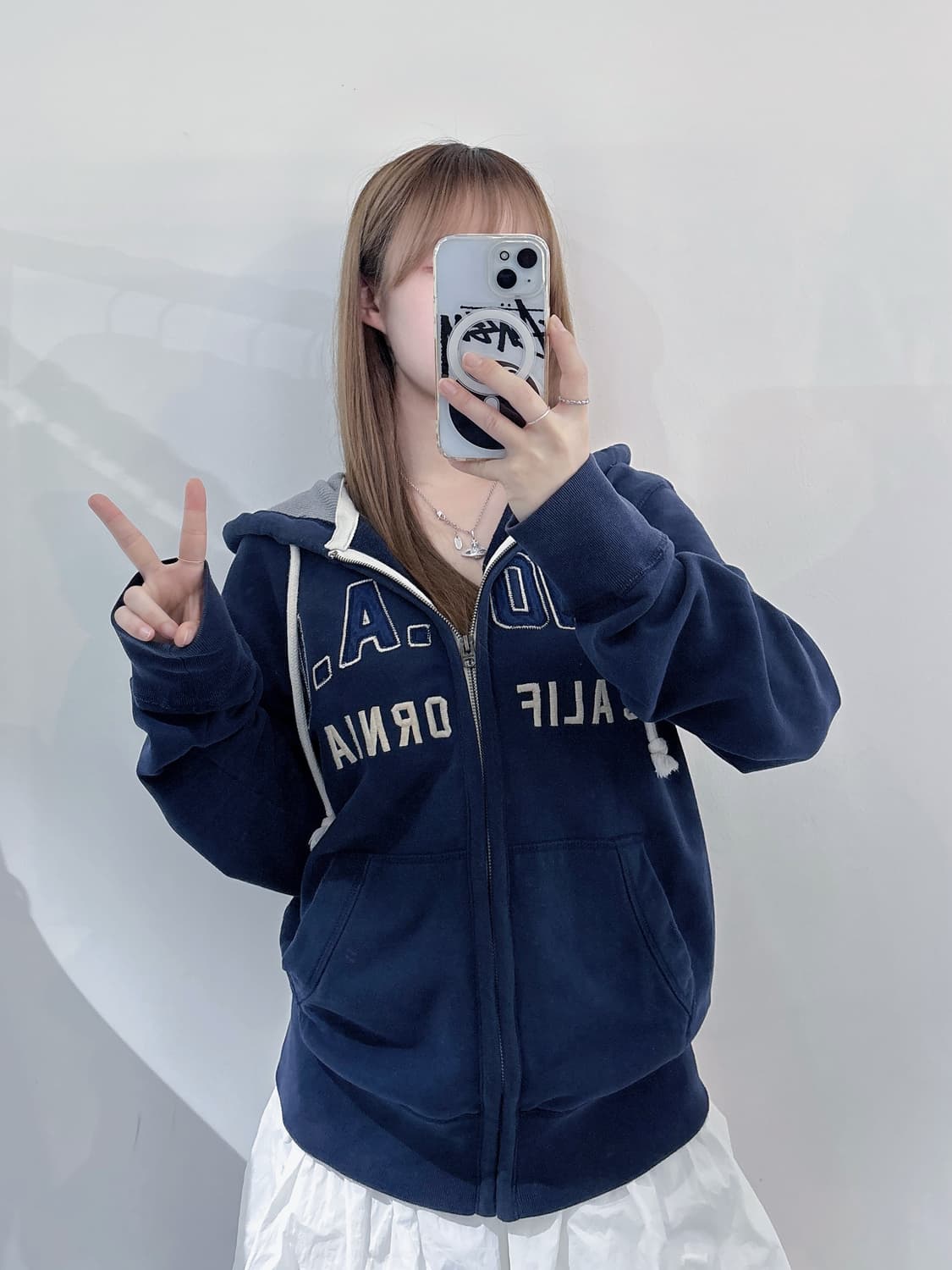 후아유 빅로고 네이비 후드집업 상품이미지1