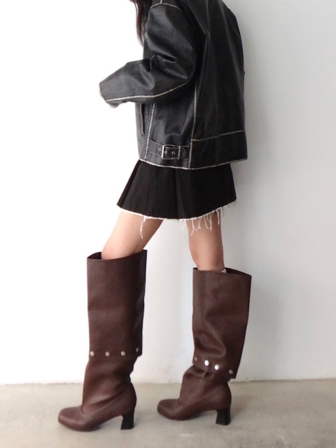 Smudge line leather jacket / deep brown 상품이미지1