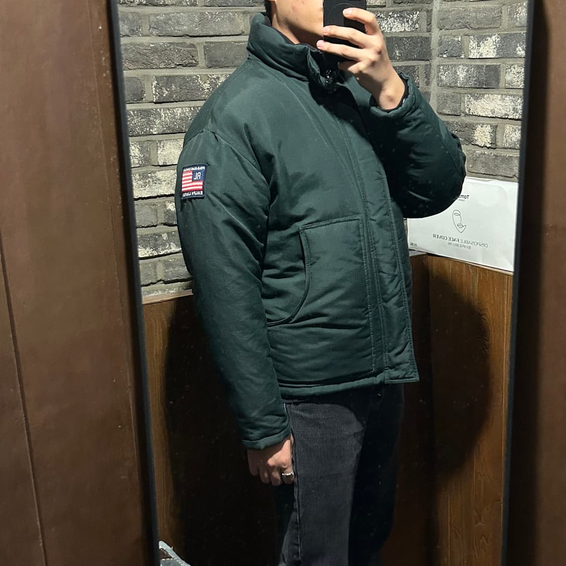 S) 폴로 랄프로렌 진스 덕다운 패딩 점퍼 그린 성조기 패치 상품이미지10