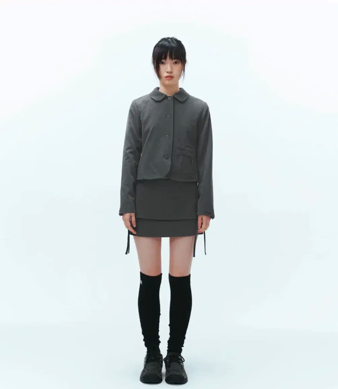 코이세이오 RIBBON DOUBLE SKIRT GREY 상품이미지2