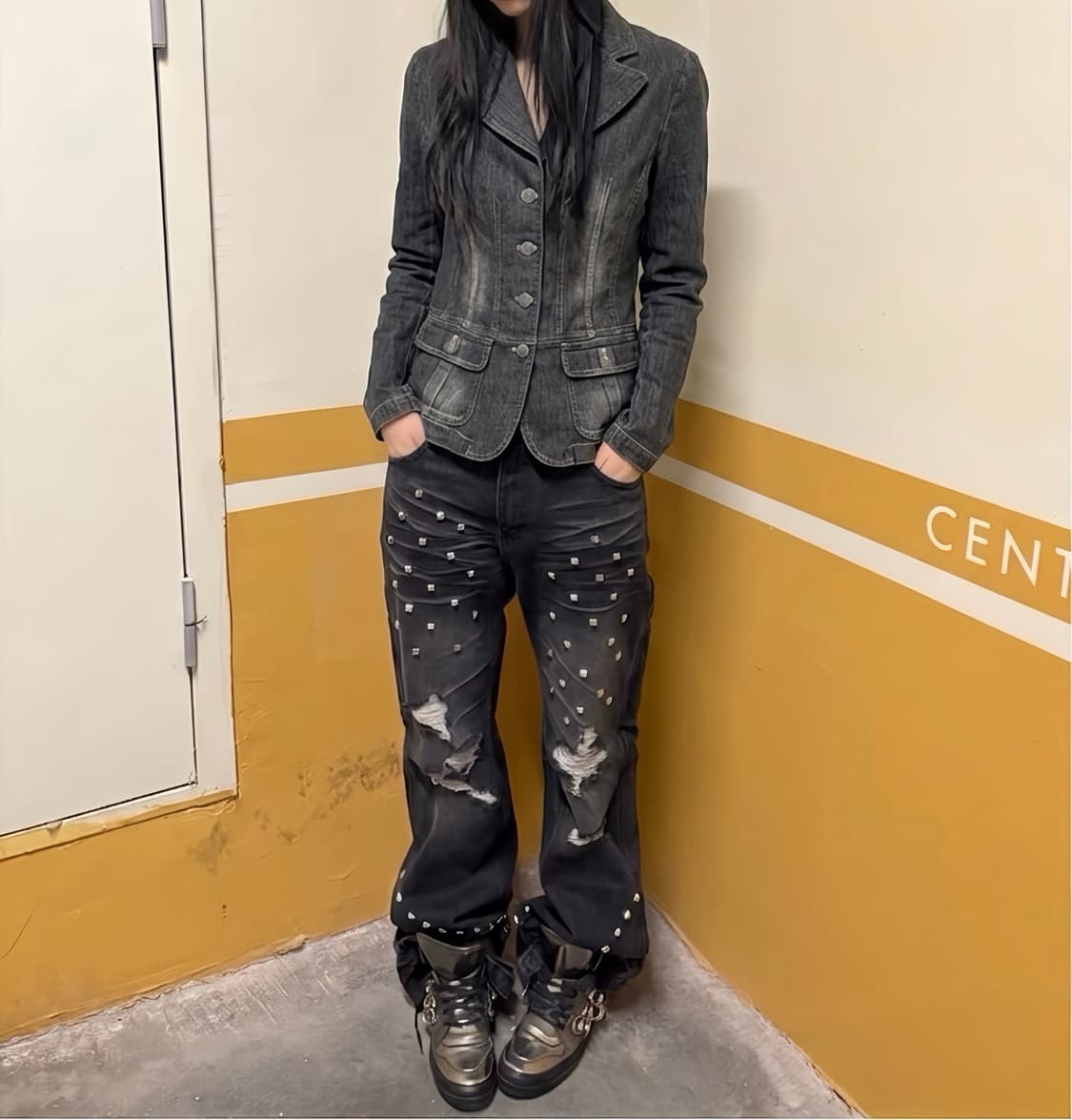 펑크 데님 슬림핏 자켓 상품이미지1