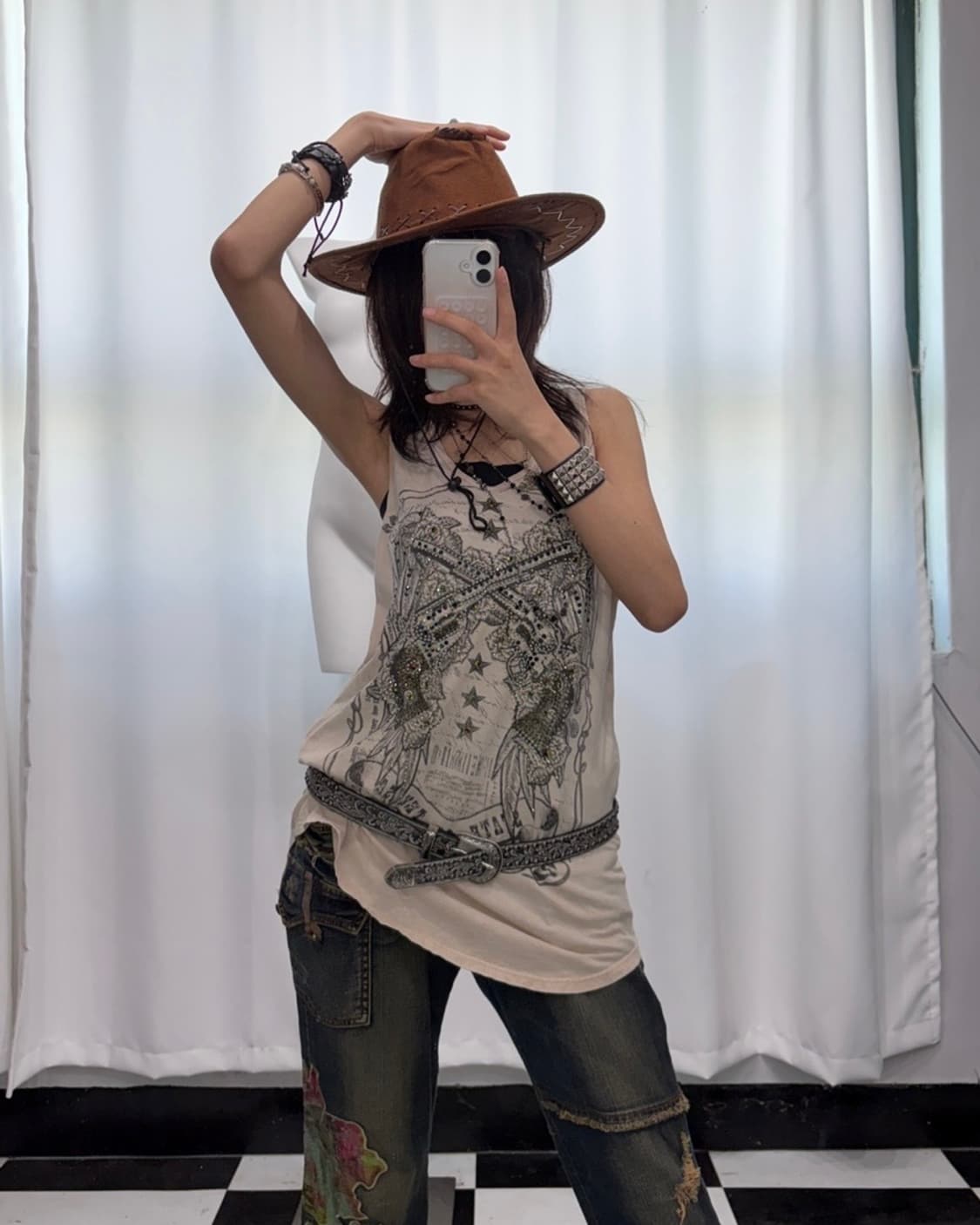 🎸베이지 프린팅 슬리브리스🎸 상품이미지5