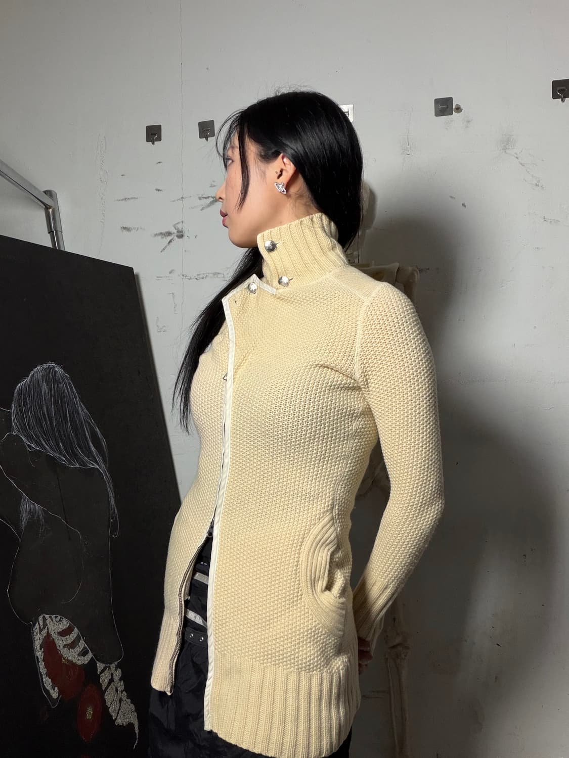 아르마니 익스체인지 하이넥 투웨이 절개 니트 집업 XS 상품이미지1